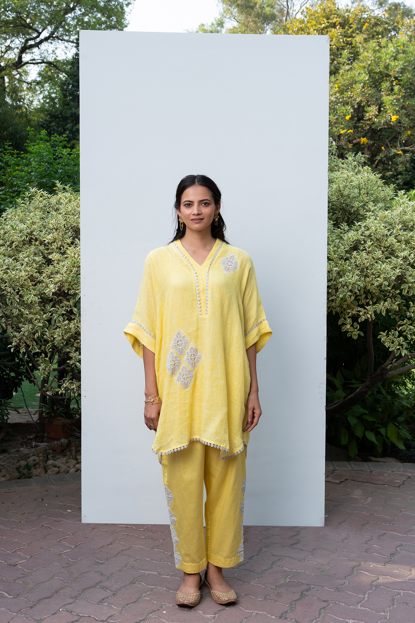 Yellow Linen Kaftan Kurta Set