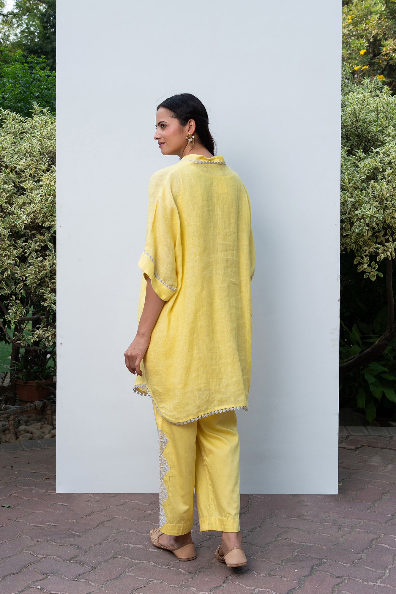 Yellow Linen Kaftan Kurta Set