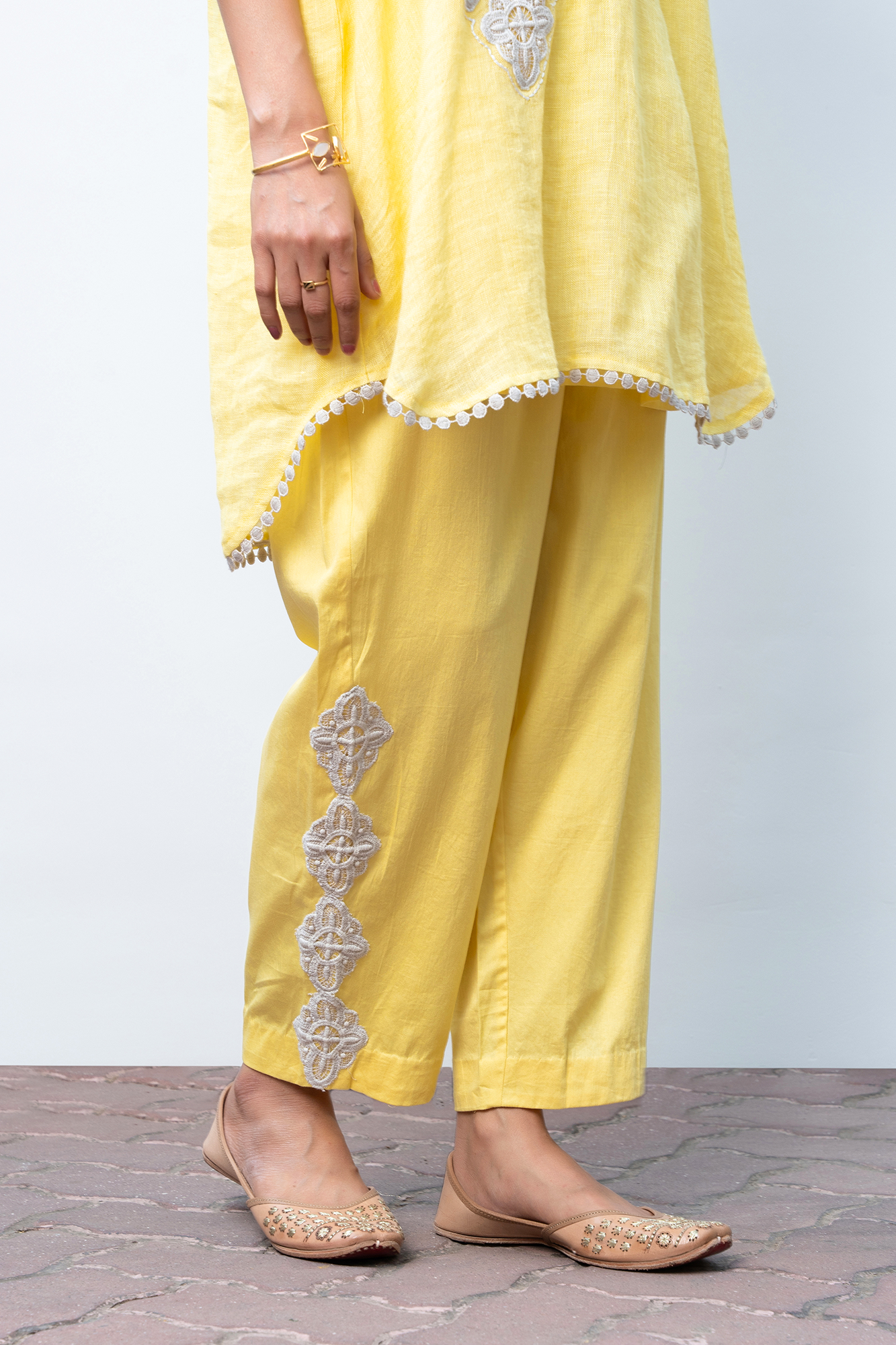 Yellow Linen Kaftan Kurta Set