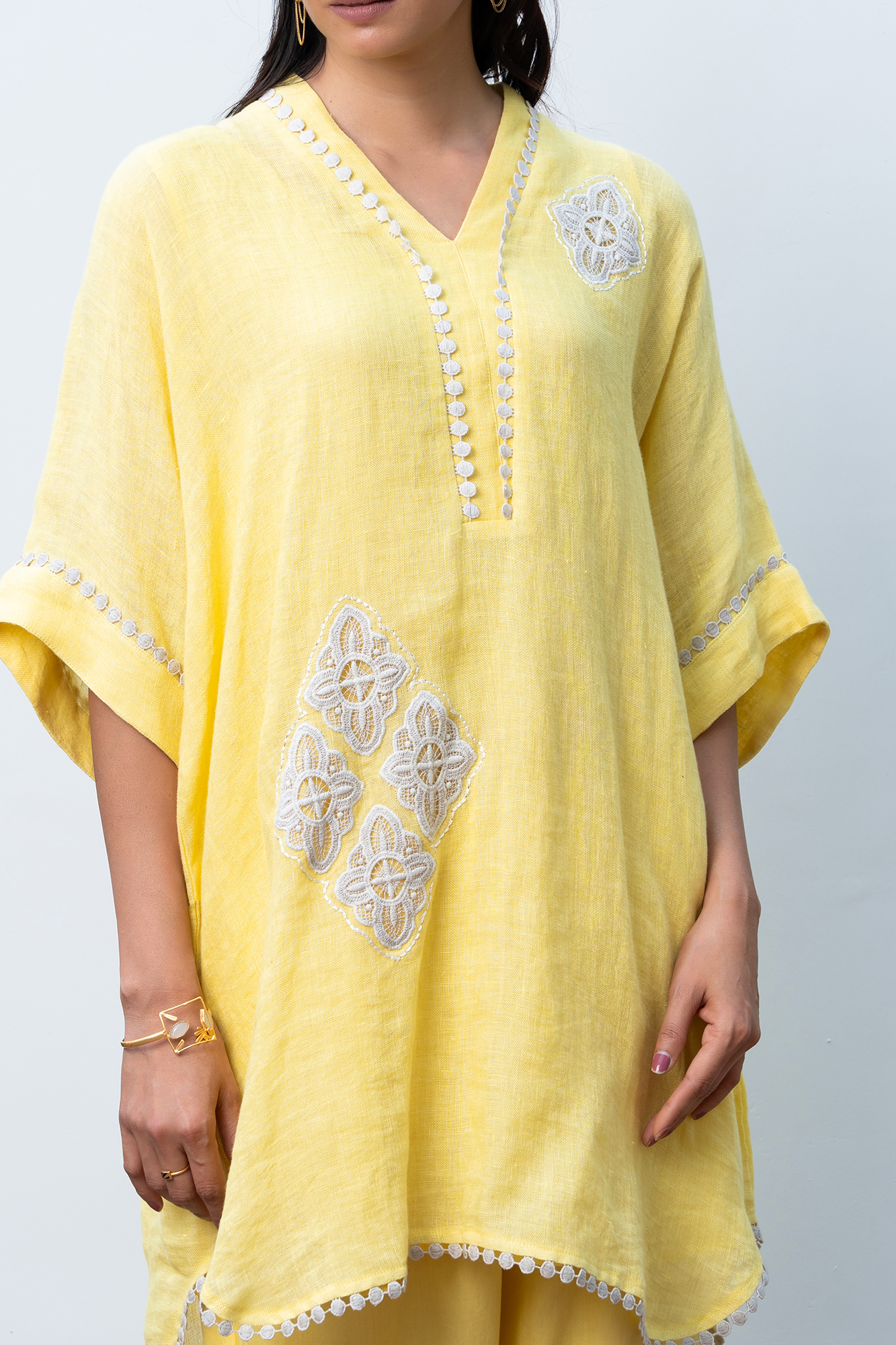 Yellow Linen Kaftan Kurta Set