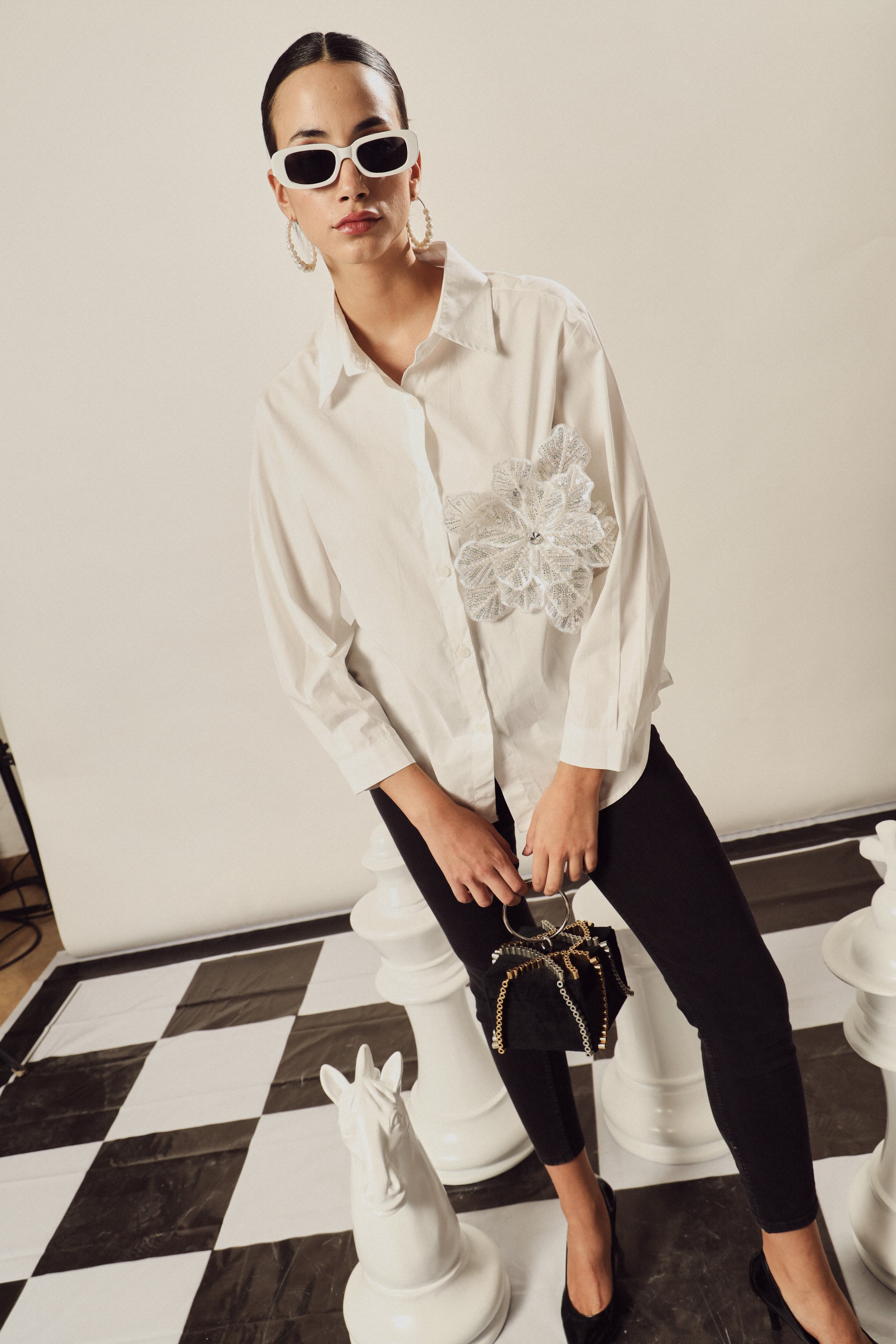 Fallon Embroidered Shirt-White