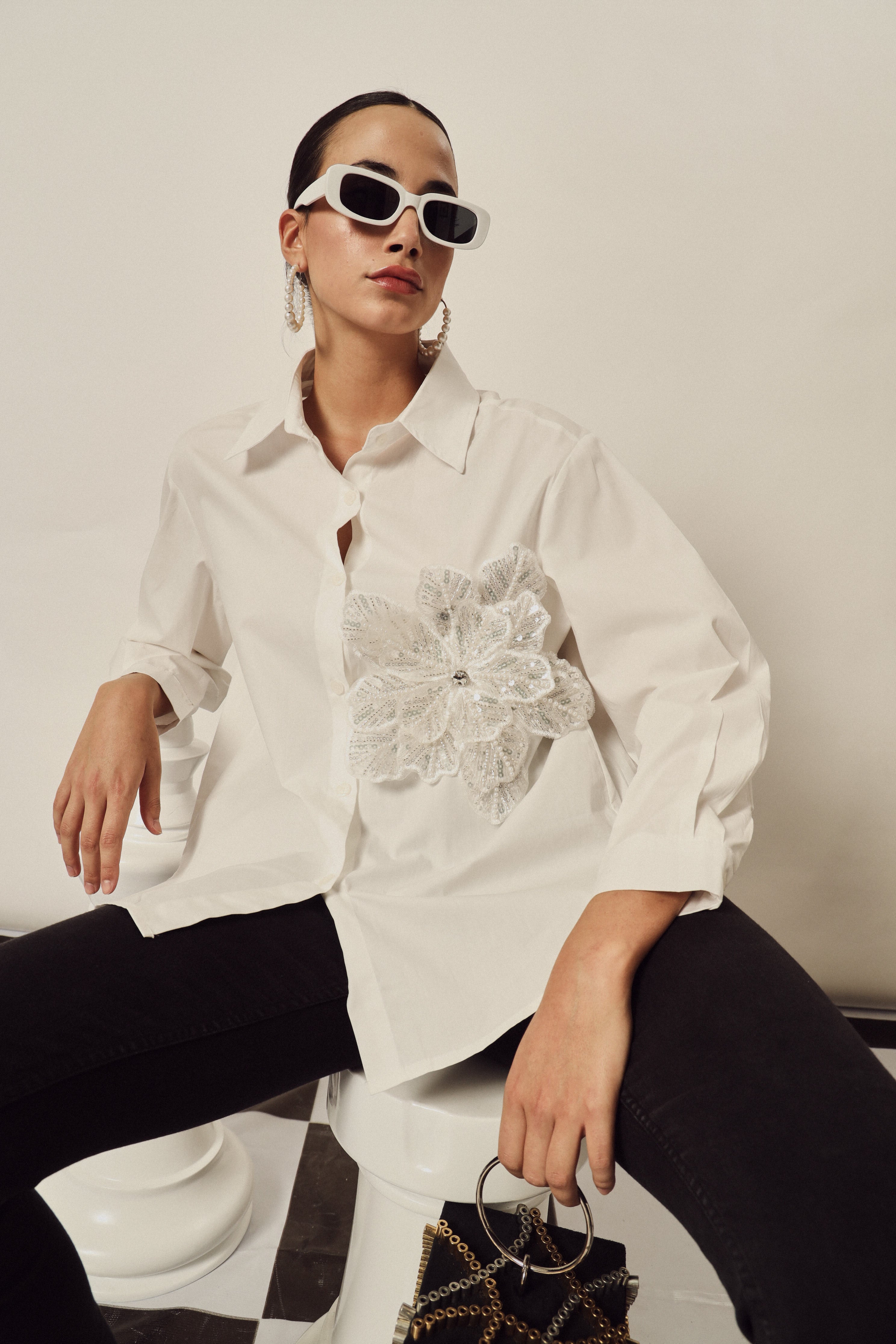 Fallon Embroidered Shirt-White