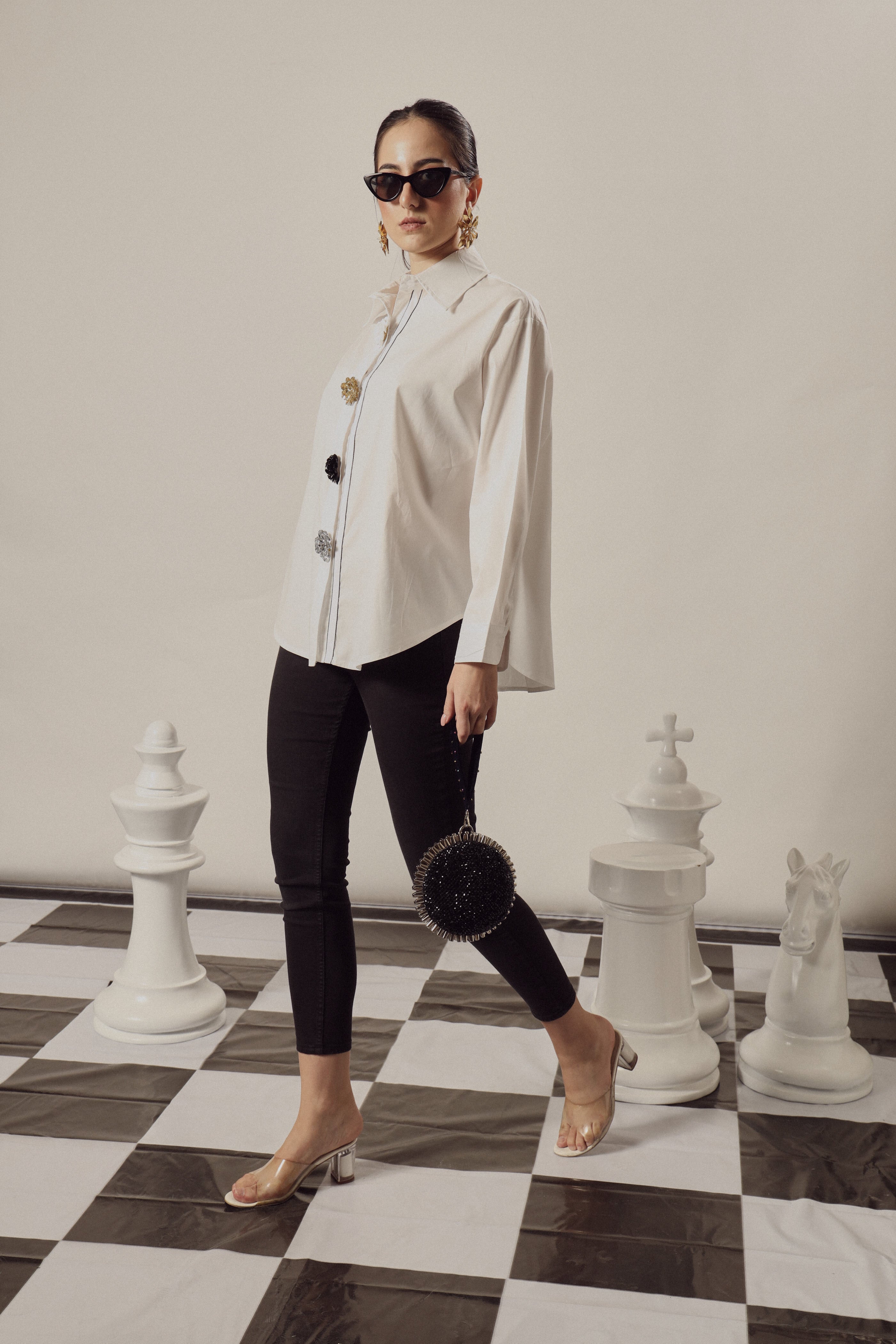 Beatrix Bejeweled Button Me Up Shirt-White