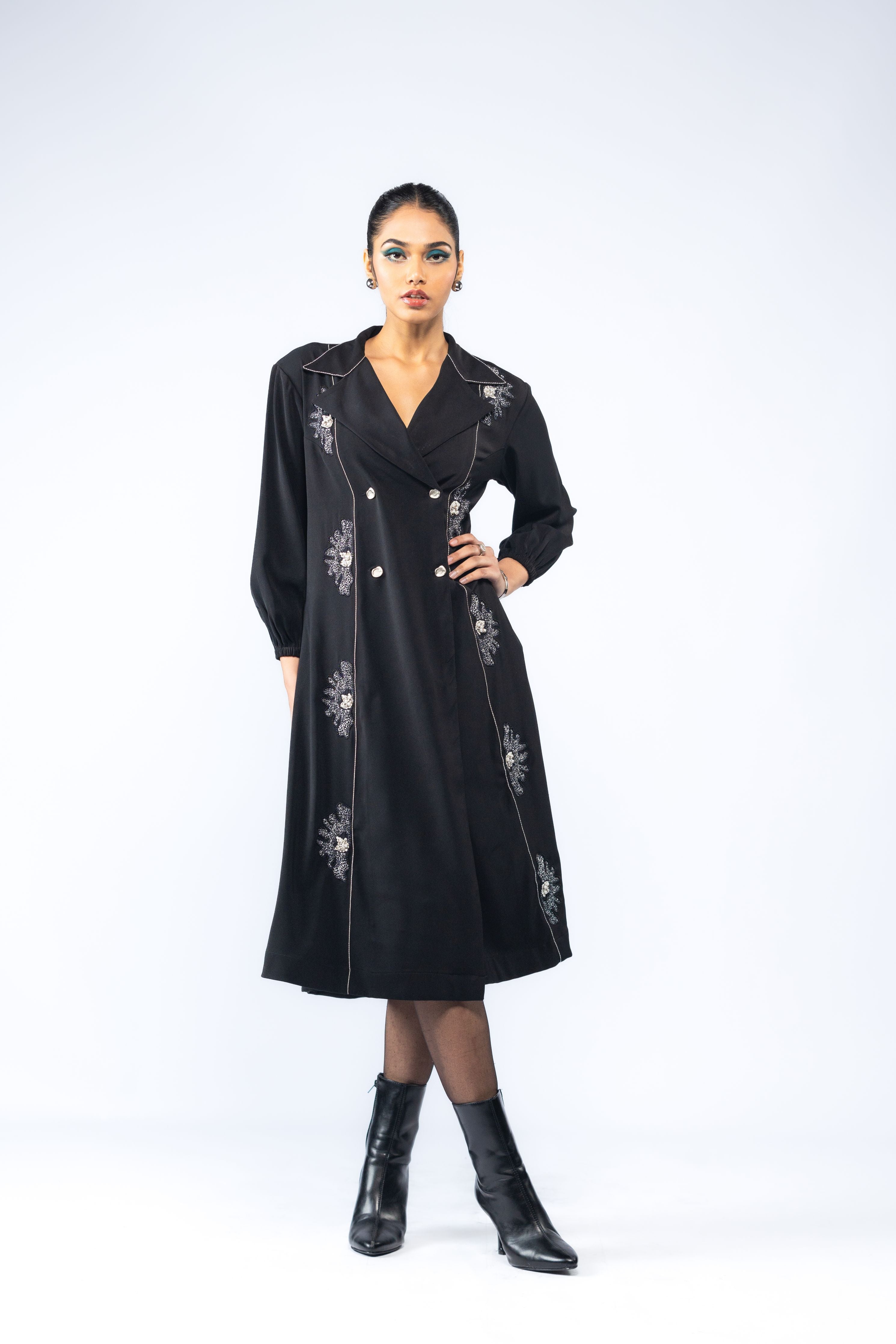 Hand Embroidered Trench Coat Dress