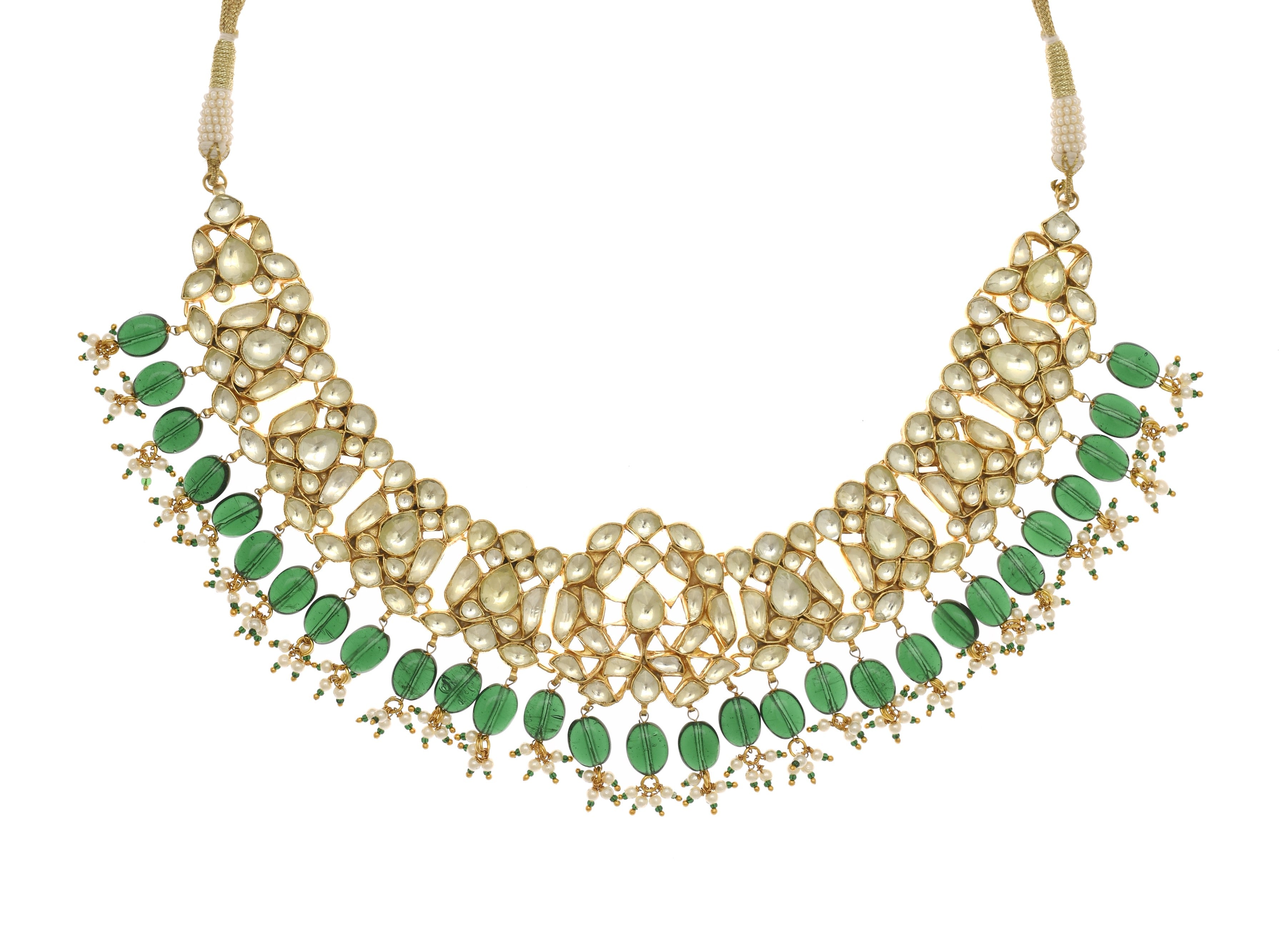 Gold Tone Jadau Green Onyx Drop Set