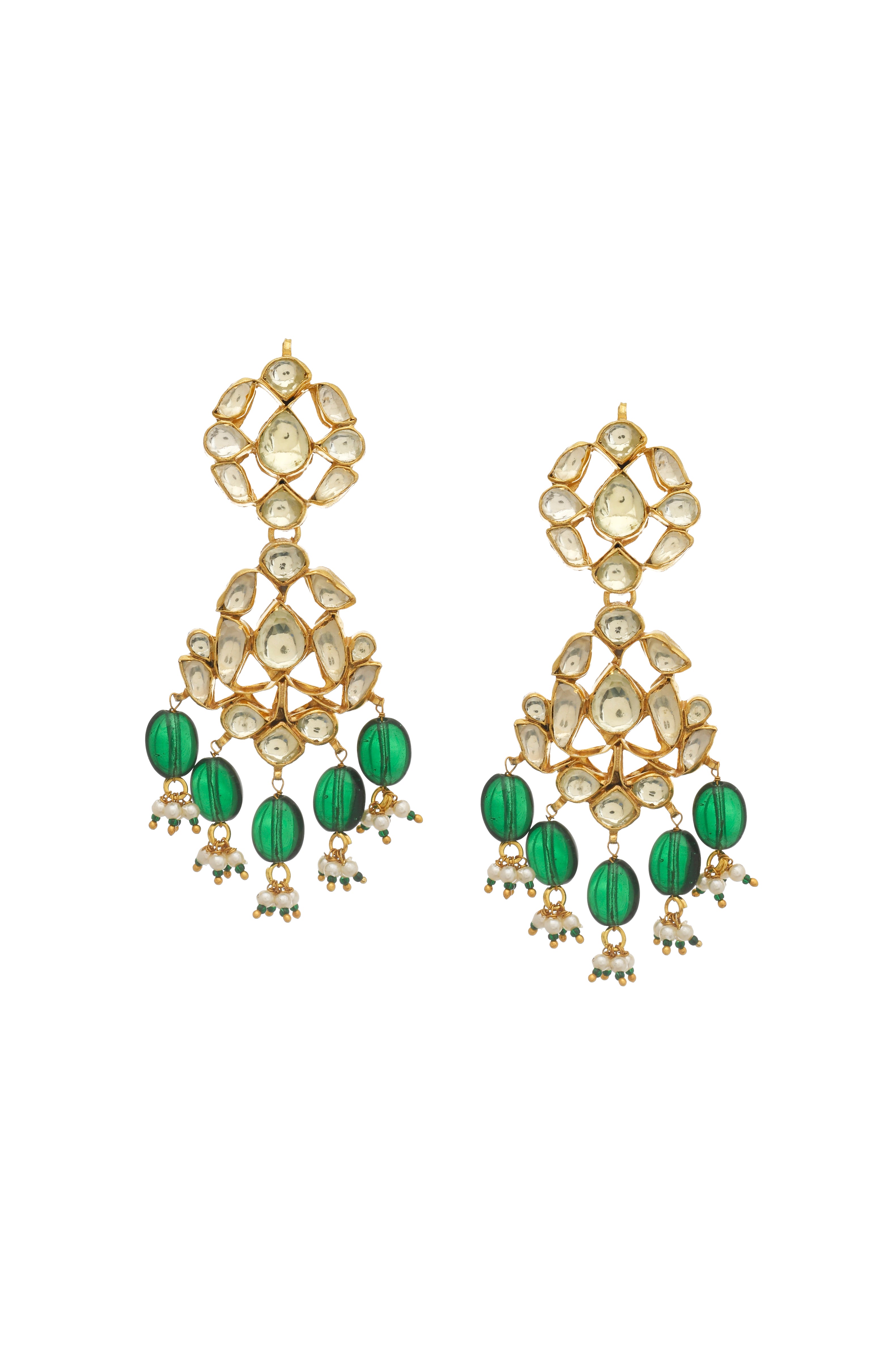 Gold Tone Jadau Green Onyx Drop Set