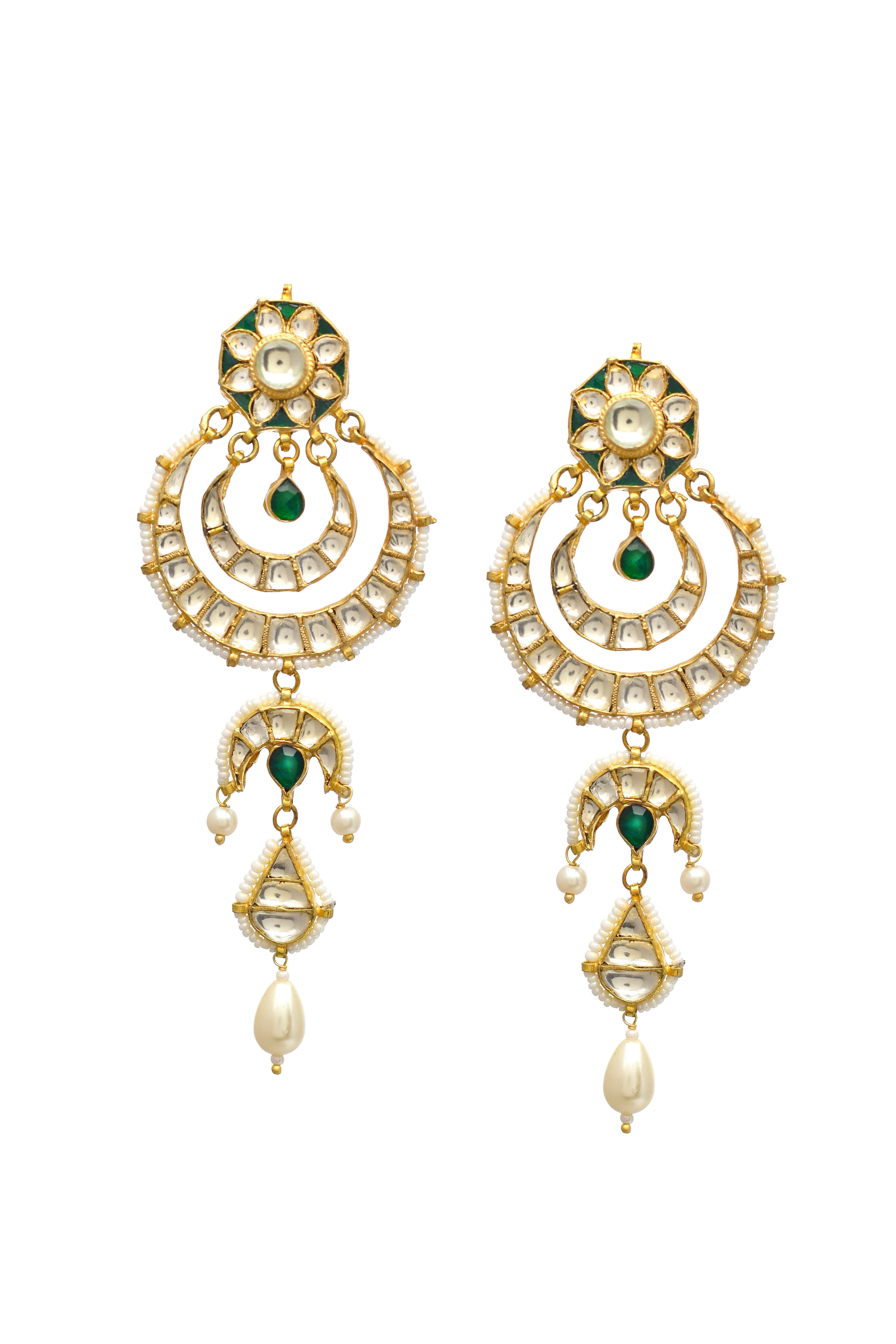 Golden Green Chandbali with Pearls