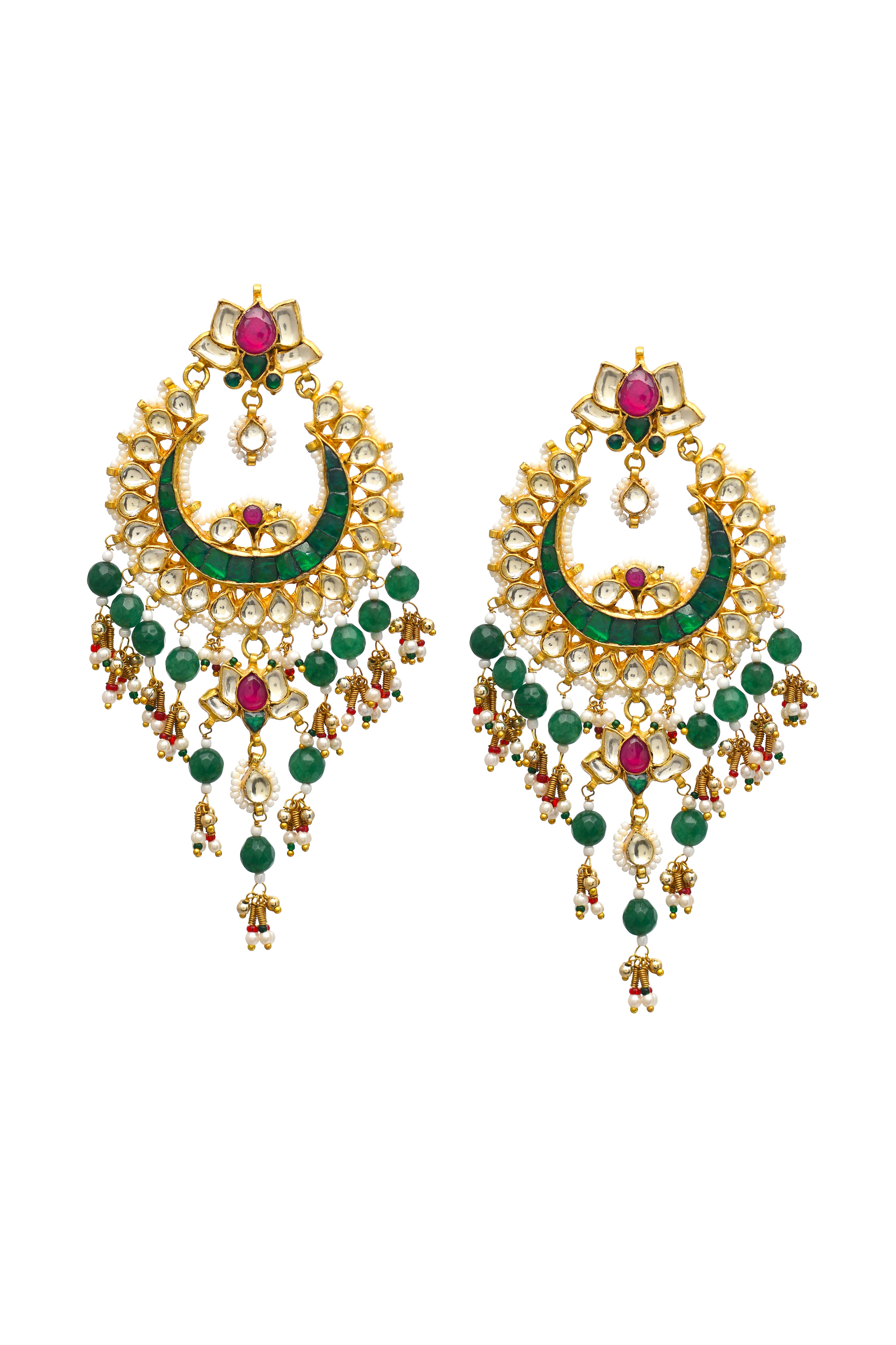 Multi chandbali with green onyx beads