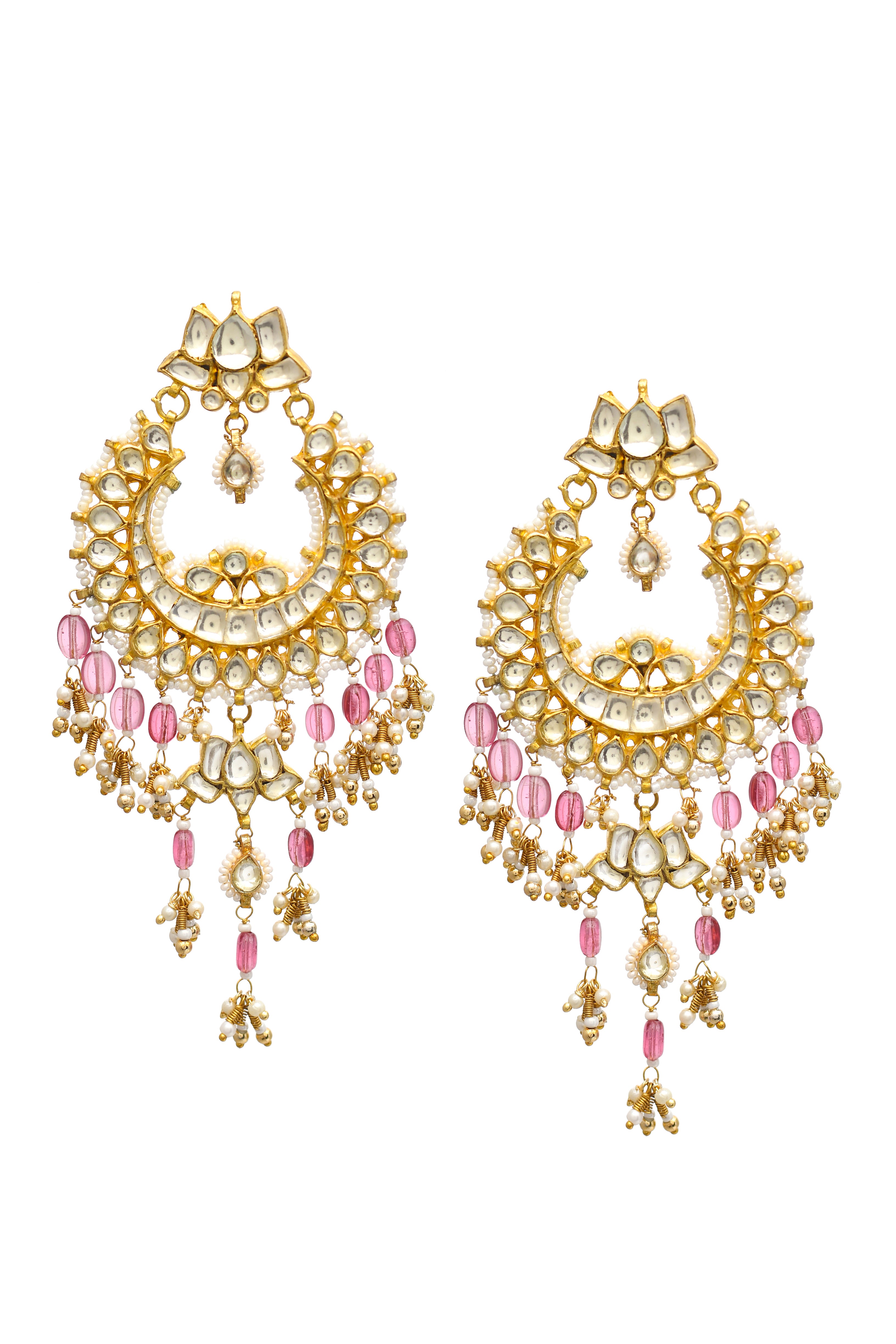 Kundan Chandbali With Pink Beads