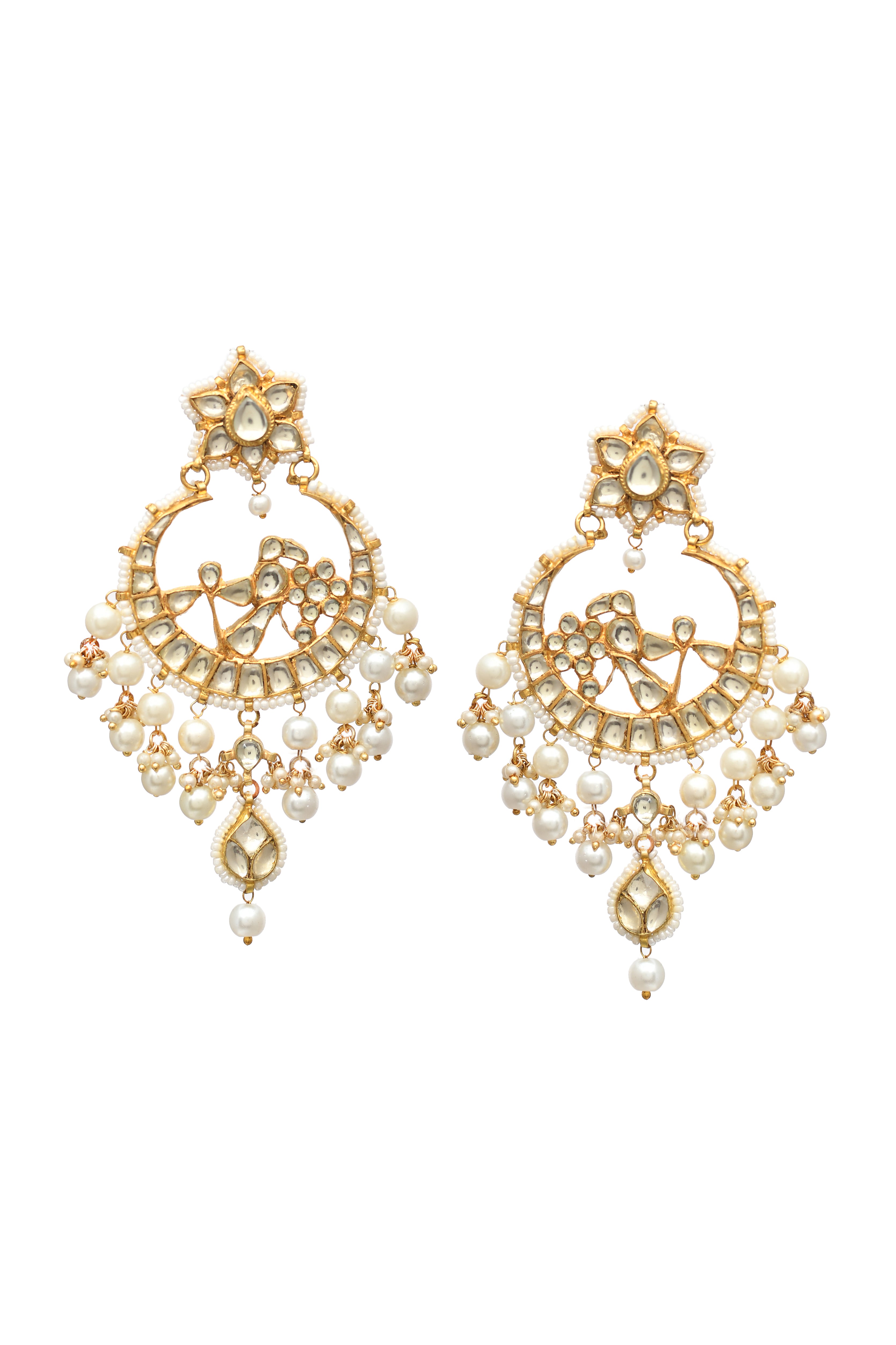 Kundan Gold Finish Jadau Chandbali With Pearls