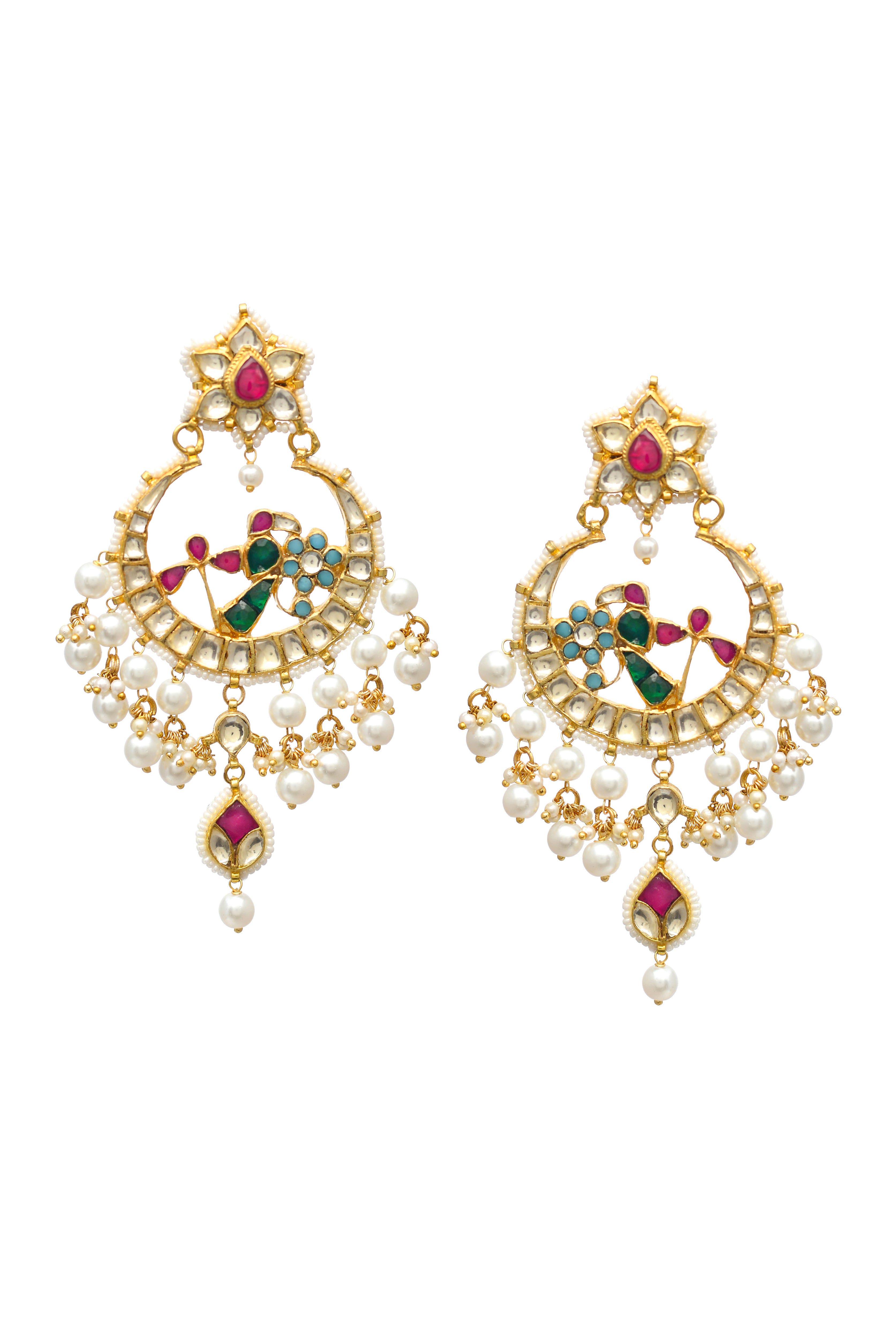 Kundan Multi Finish Jadau Chandbali With Pearls