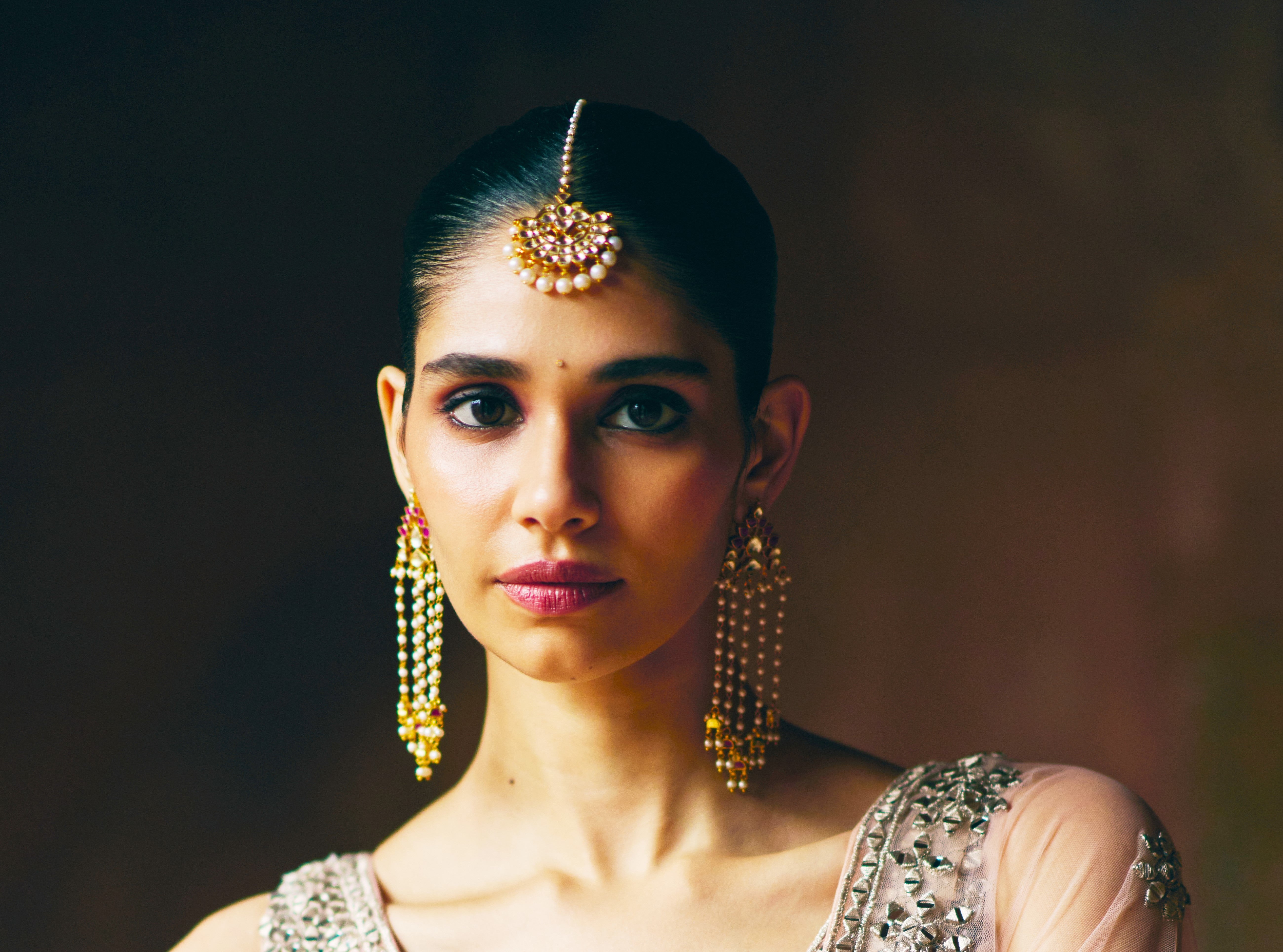 Gold Finish Jadau Tika With Pearls