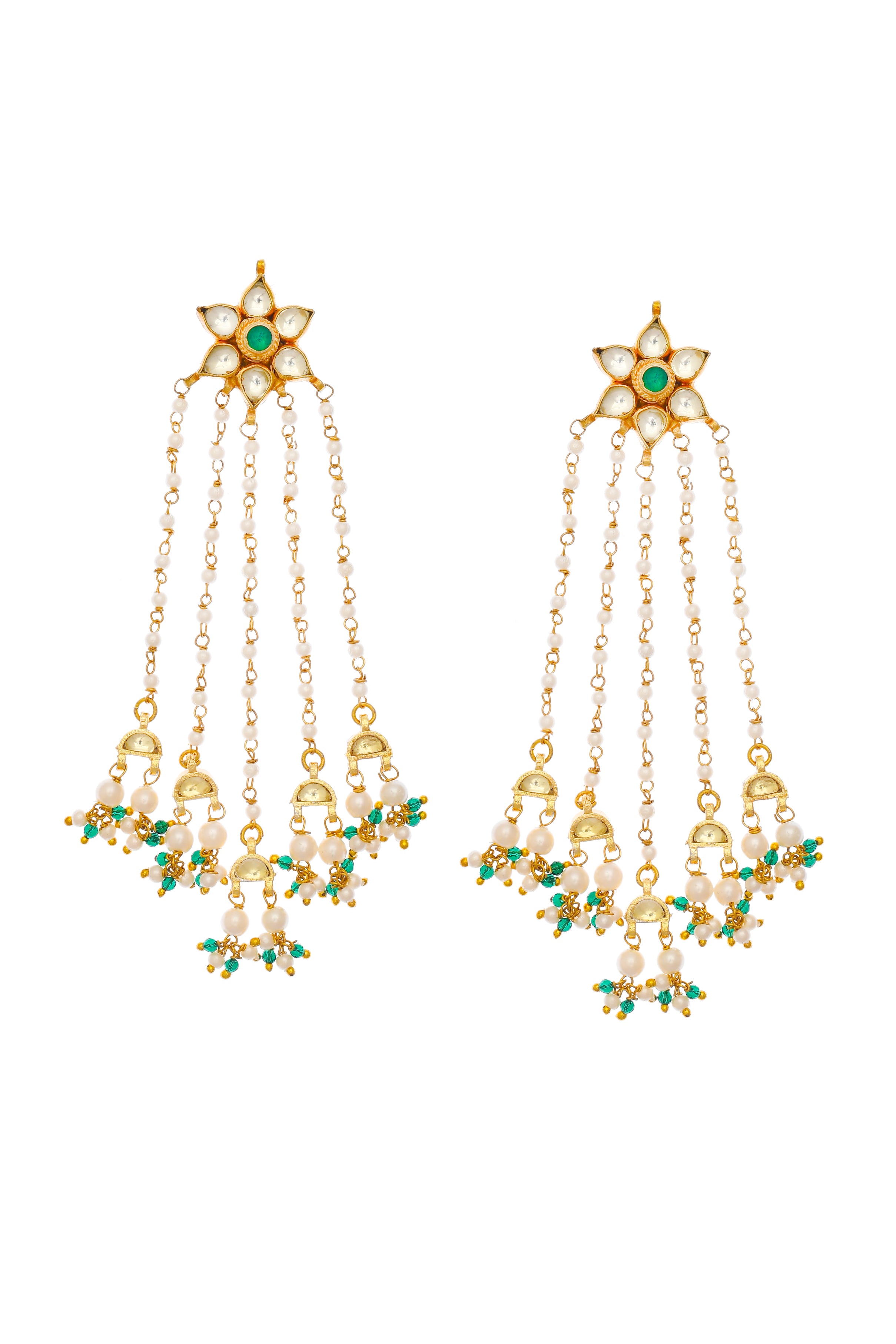 Kundan Jadau Green Flower Earrings