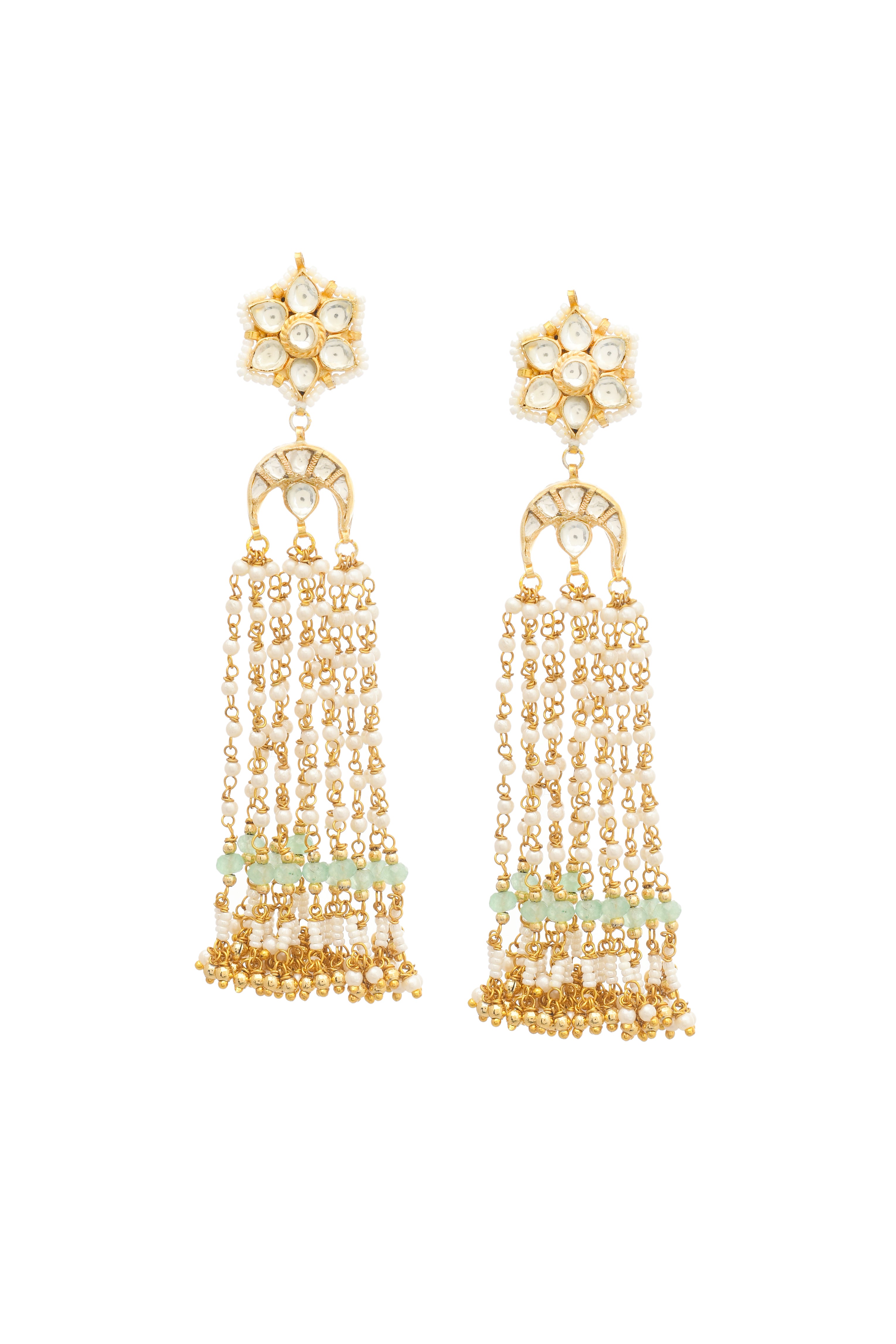 Kundan Sea Green Gold Finish Earrings