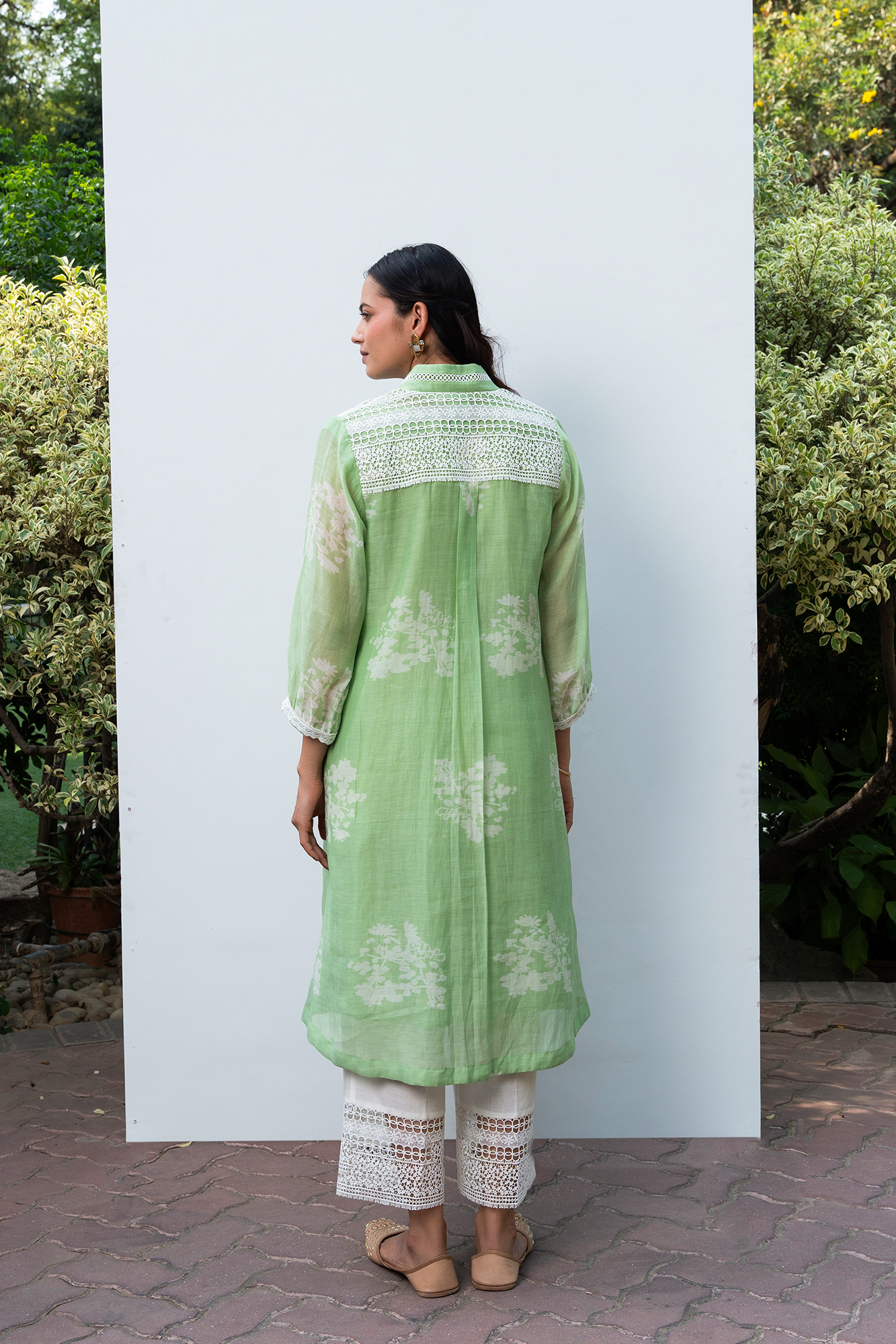 Apple Green Pleated Chanderi Kurta