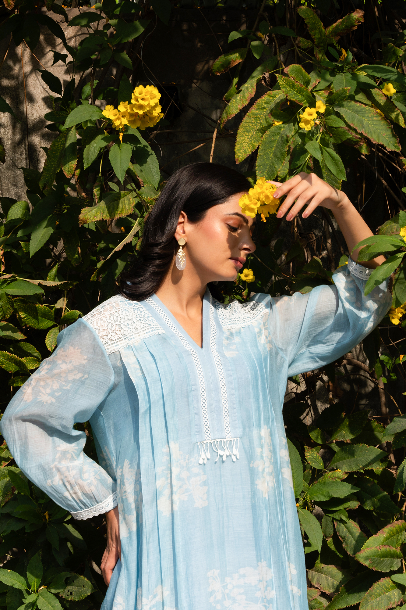 Powder Blue Pleated Chanderi Kurta