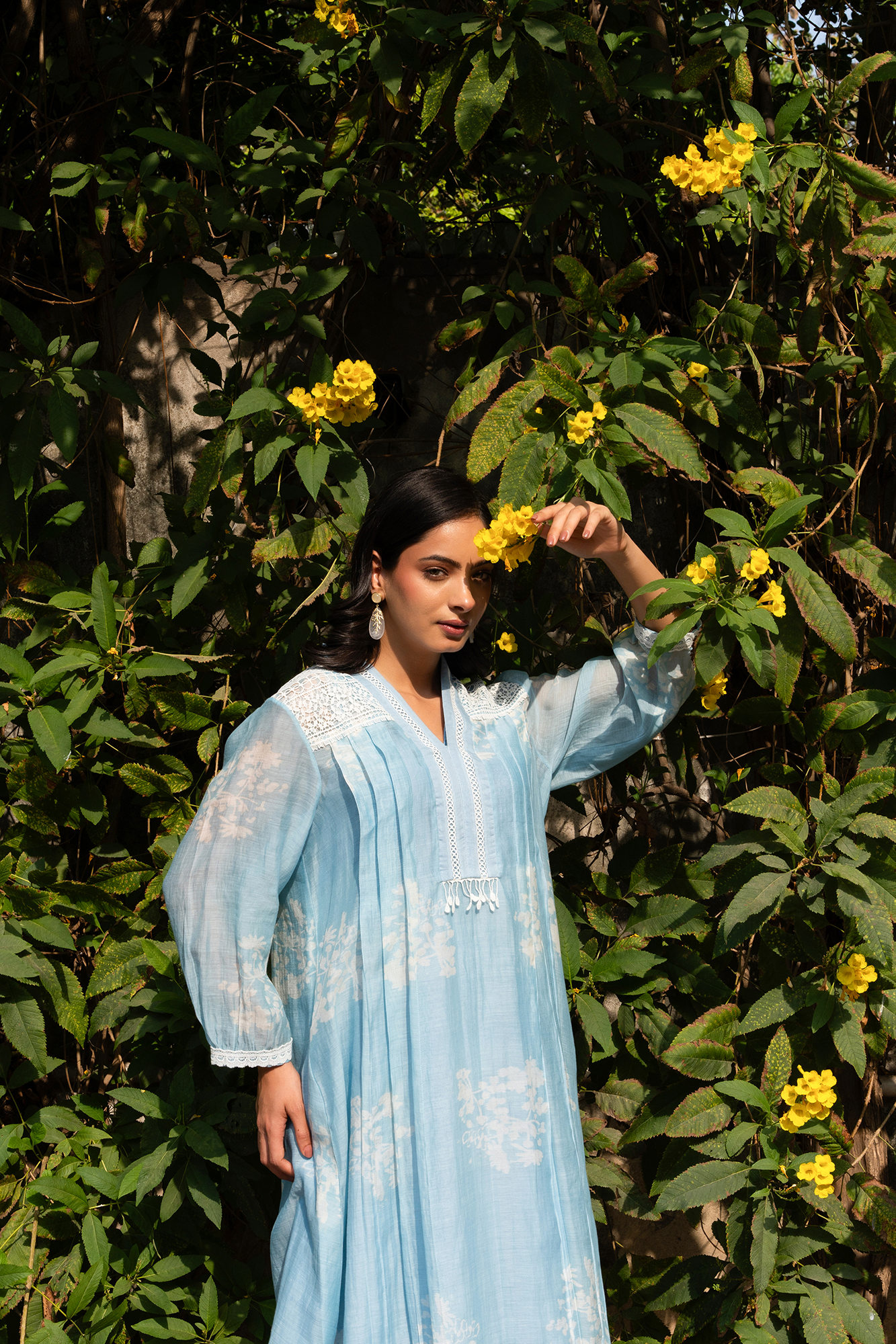 Powder Blue Pleated Chanderi Kurta