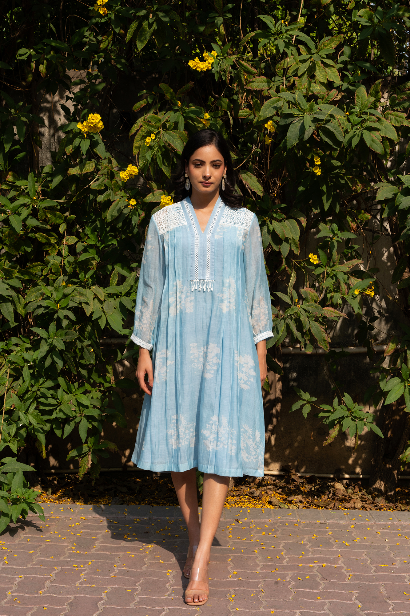 Powder Blue Pleated Chanderi Kurta