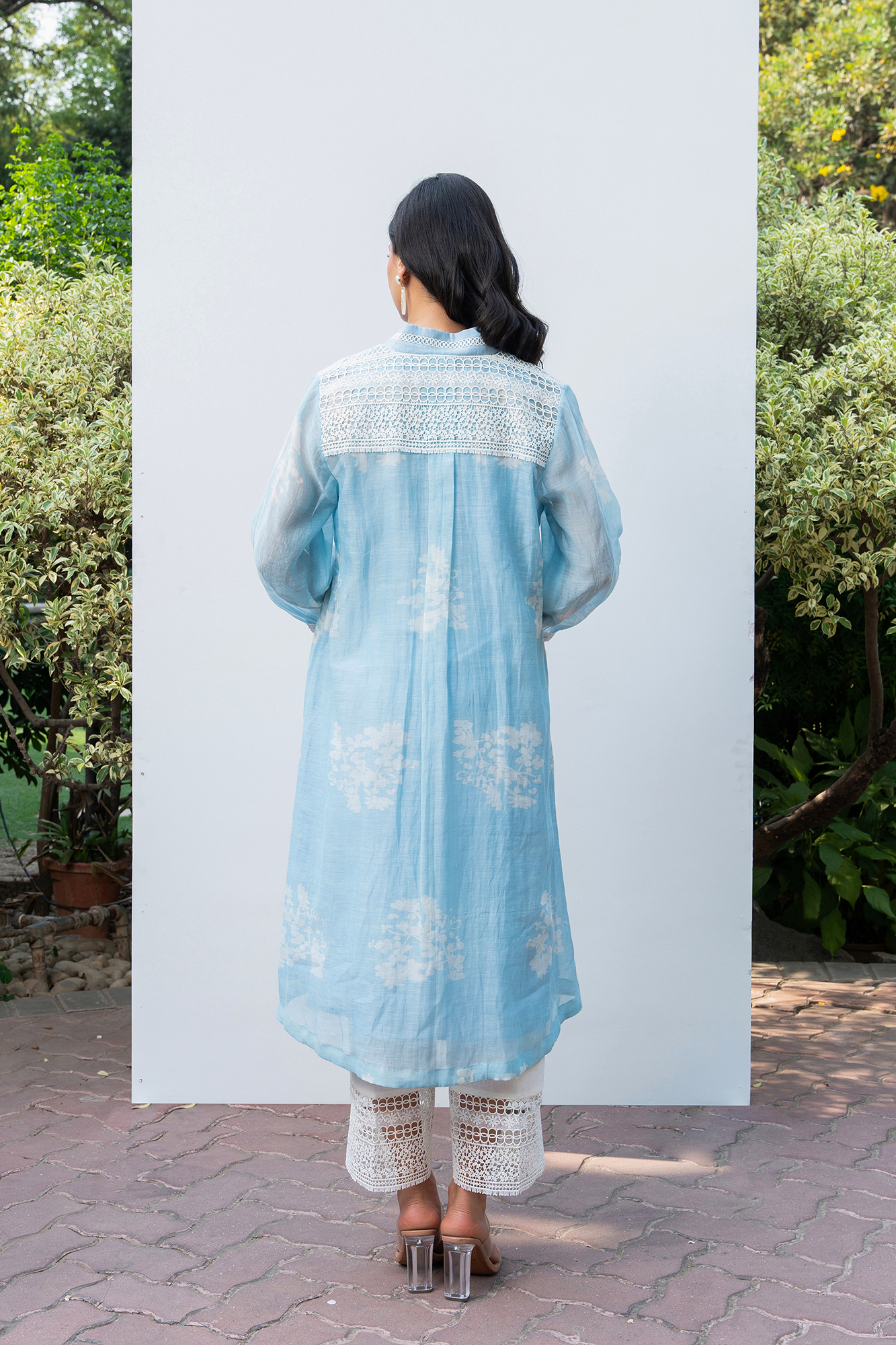 Powder Blue Pleated Chanderi Kurta