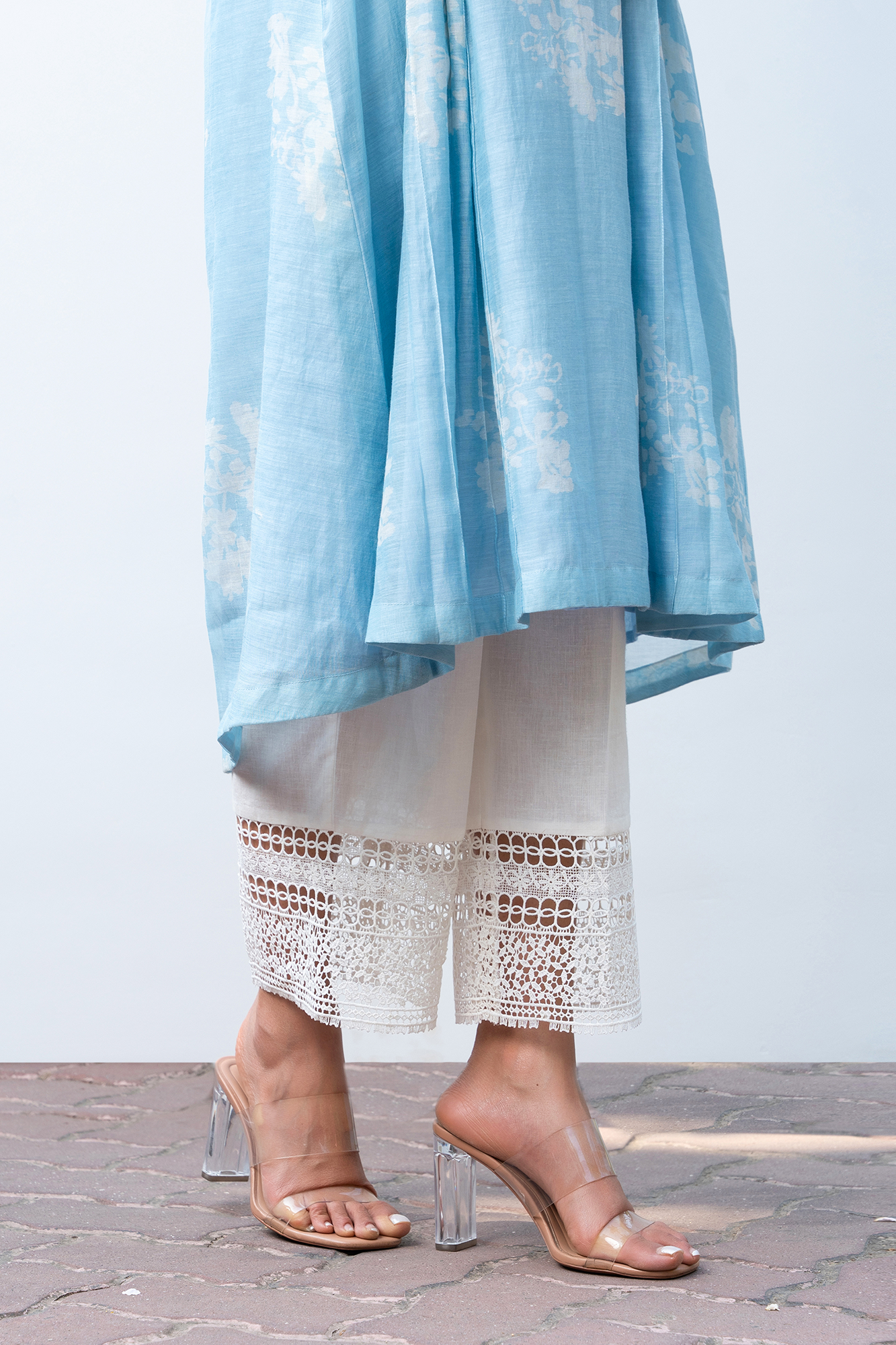 Powder Blue Pleated Chanderi Kurta