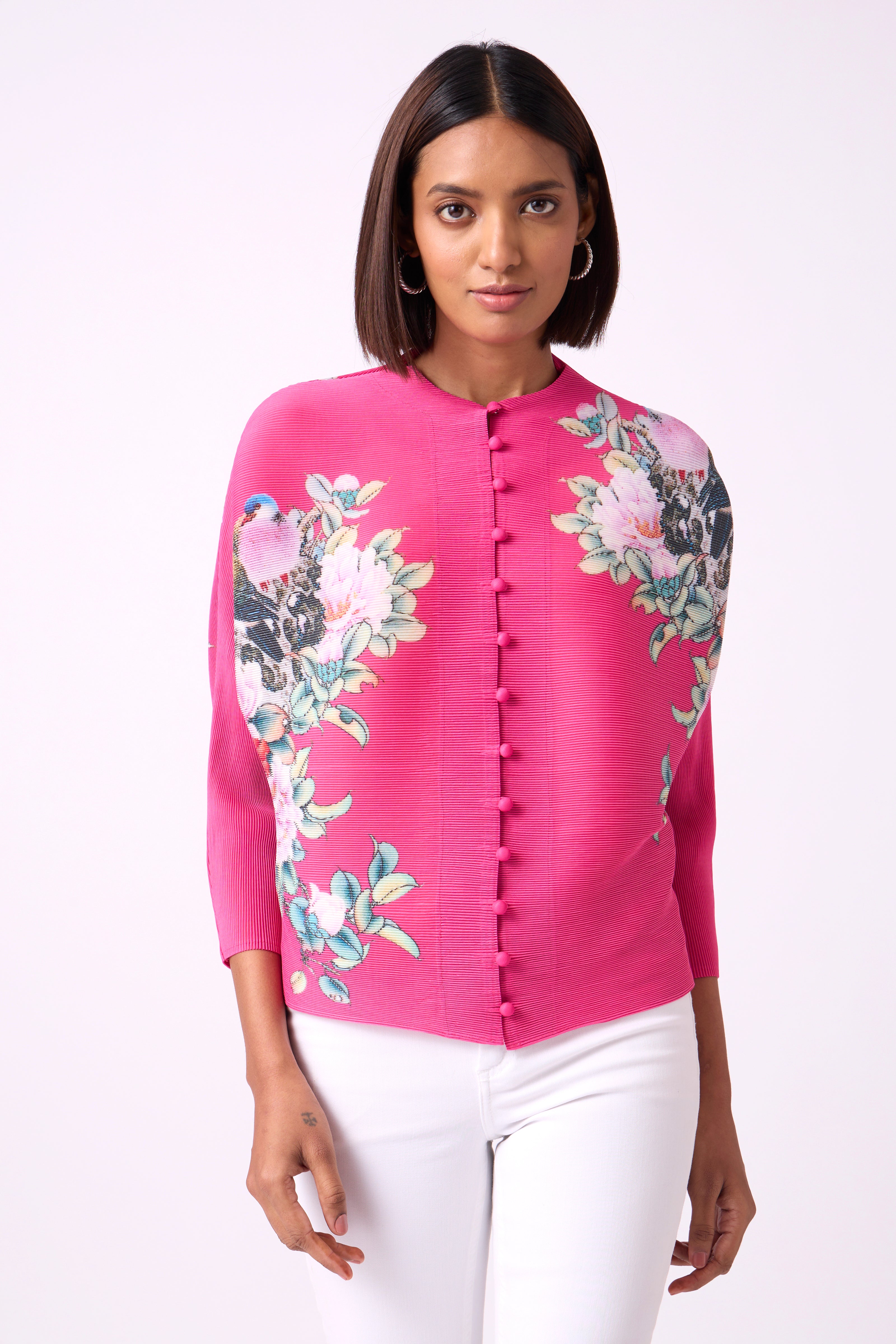 Mira Floral Top - Lipstick Pink