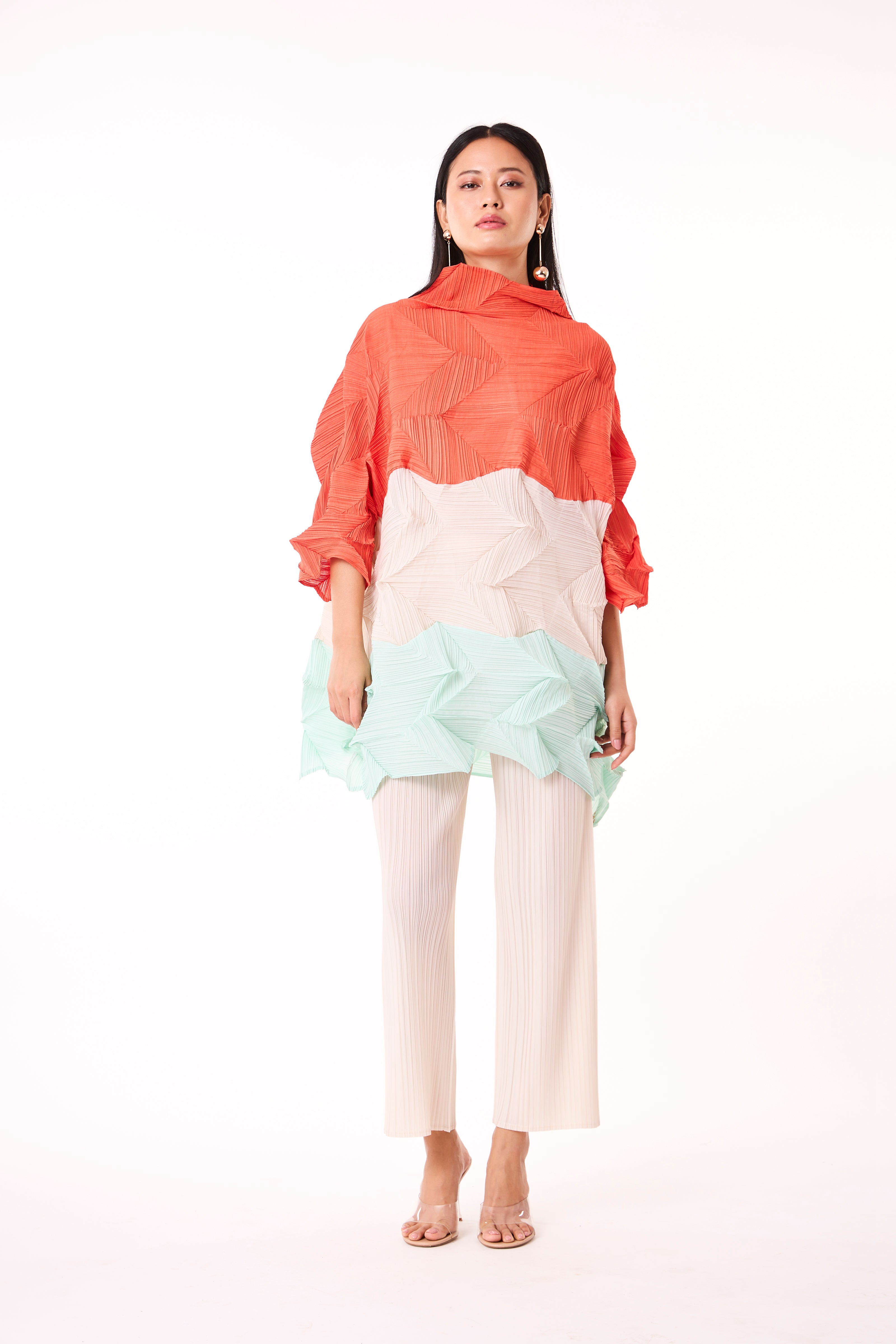 Mona Colourblock Top - Orange & Mint