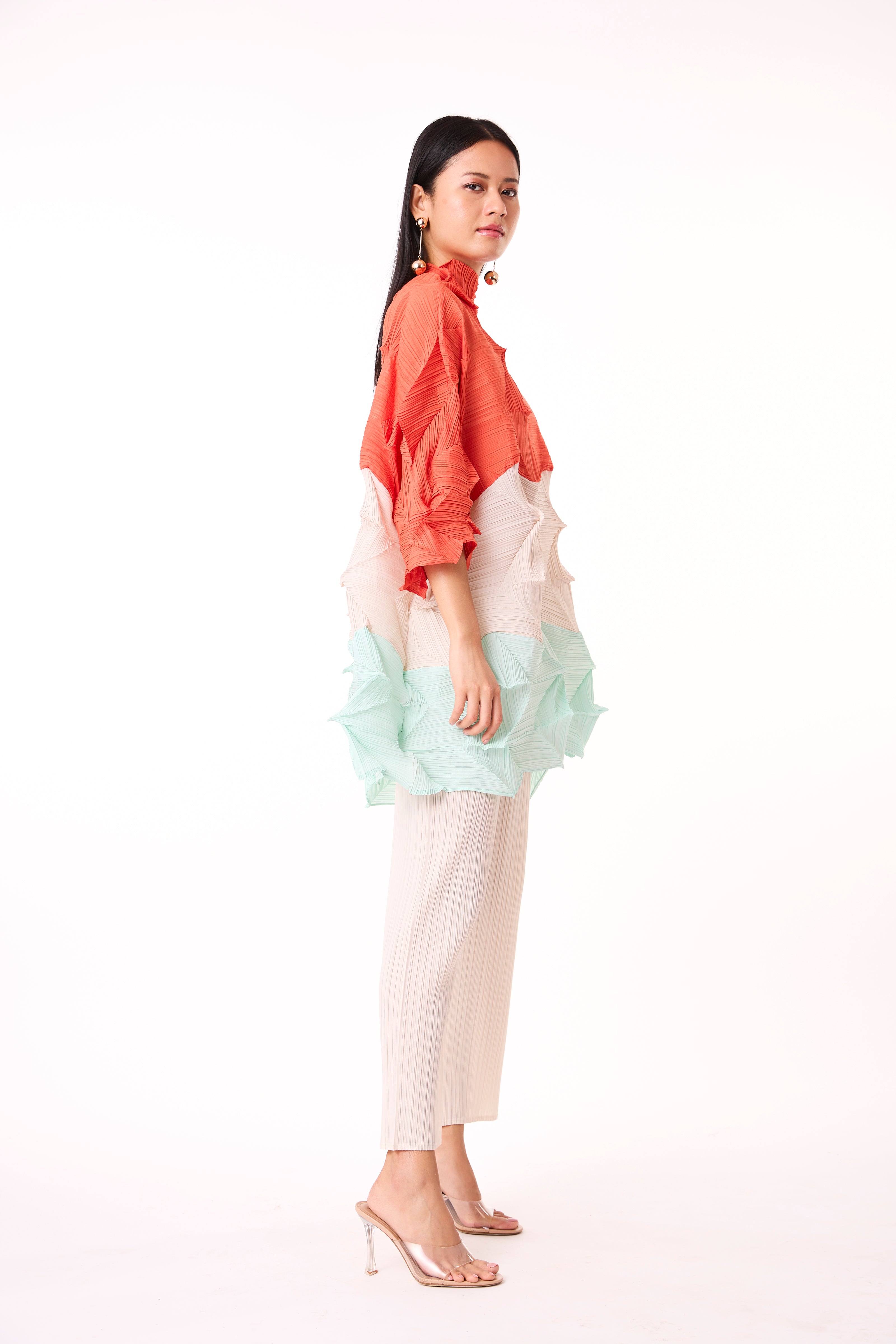 Mona Colourblock Top - Orange & Mint