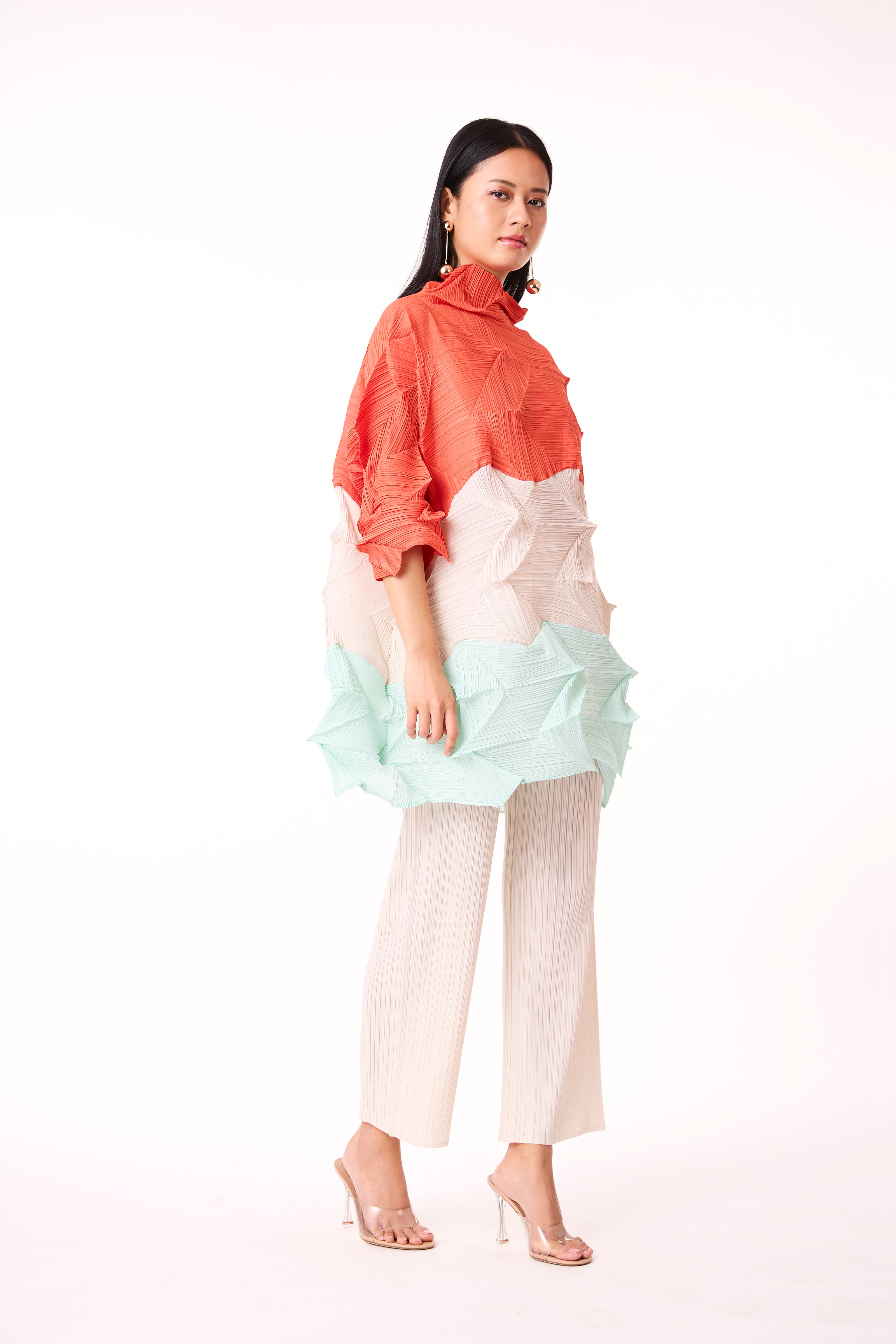 Mona Colourblock Top - Orange & Mint