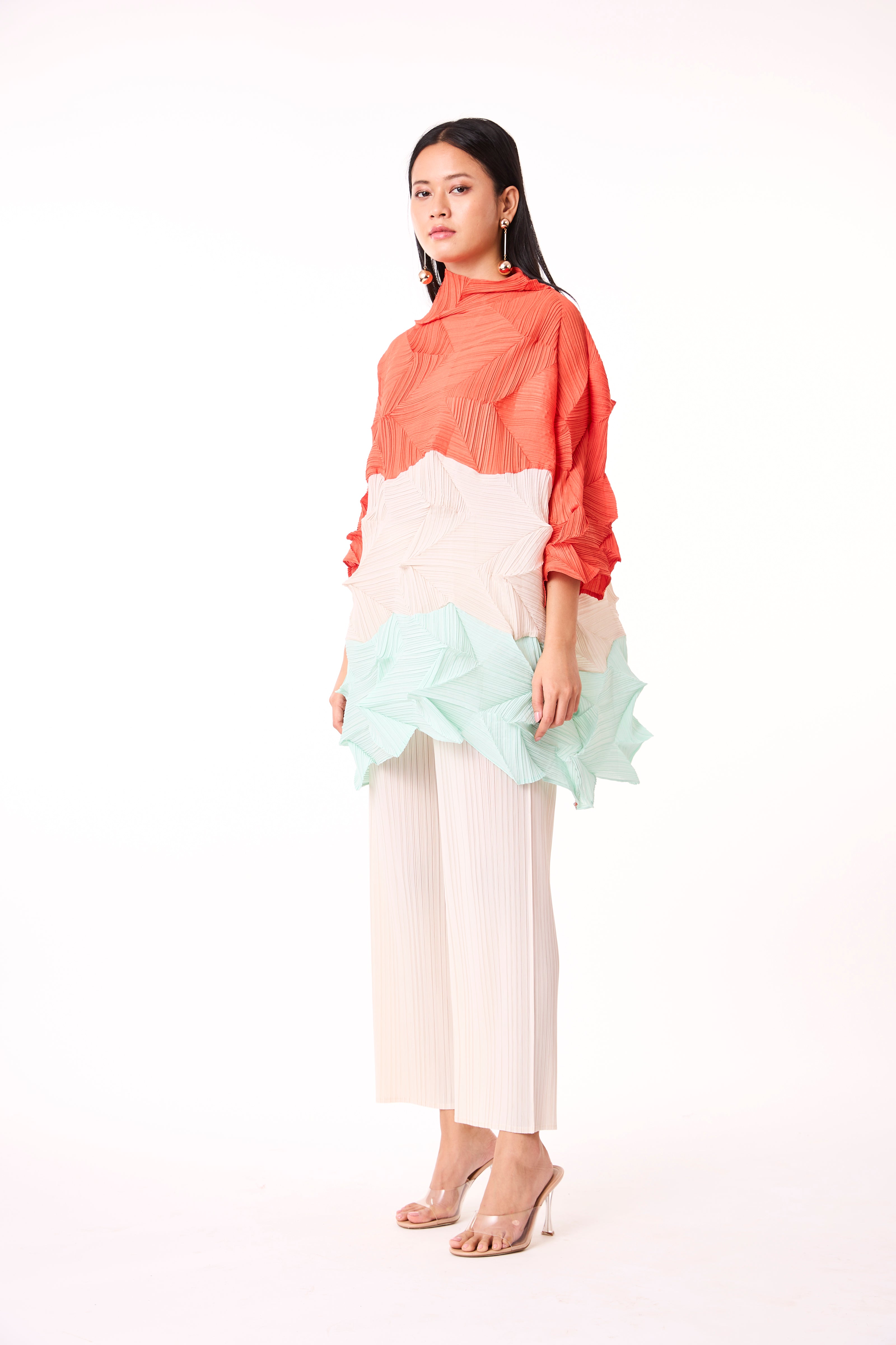 Mona Colourblock Top - Orange & Mint