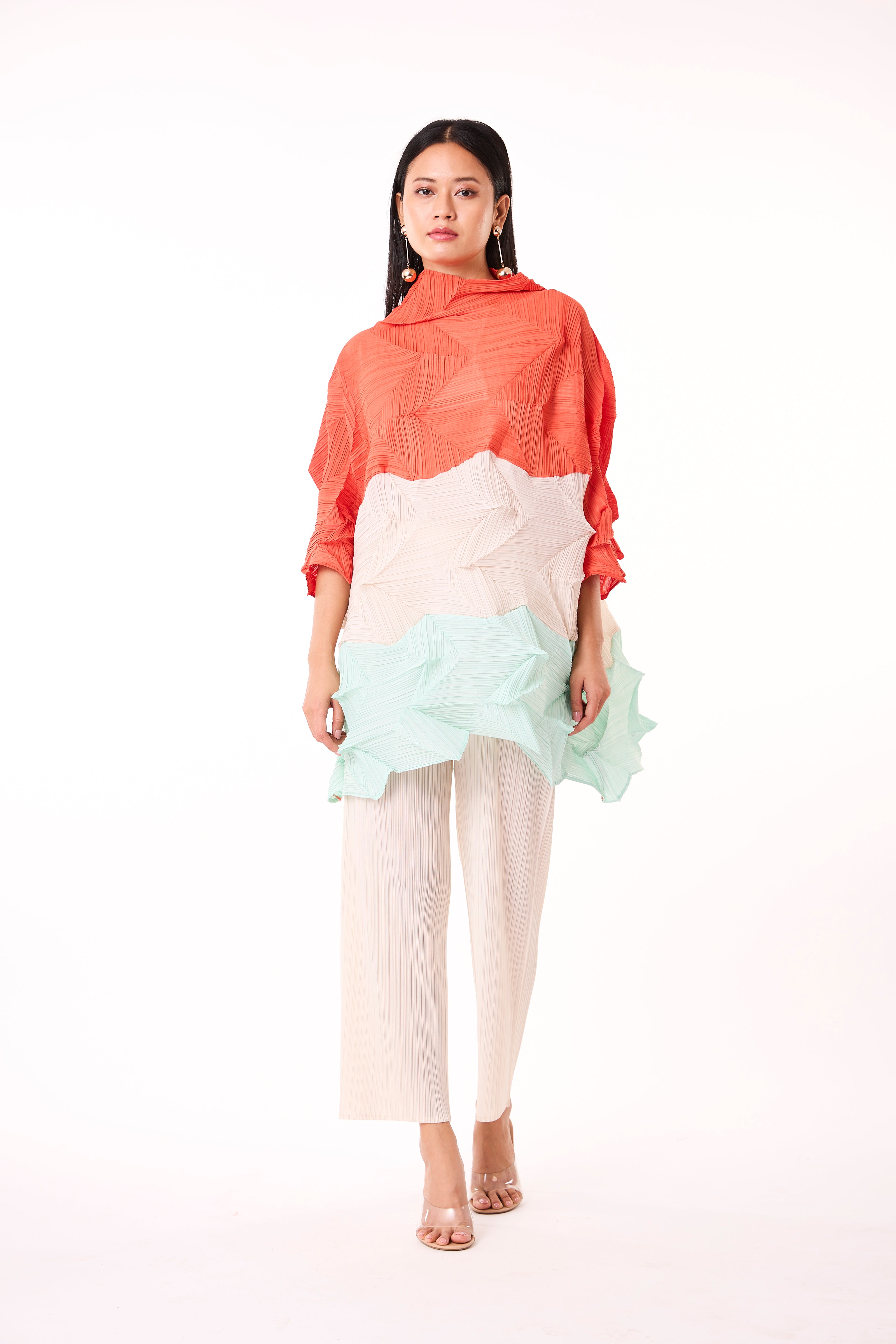 Mona Colourblock Top - Orange & Mint