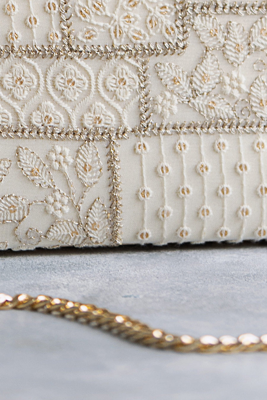 Mosaic Luxe Embroidered Clutch White