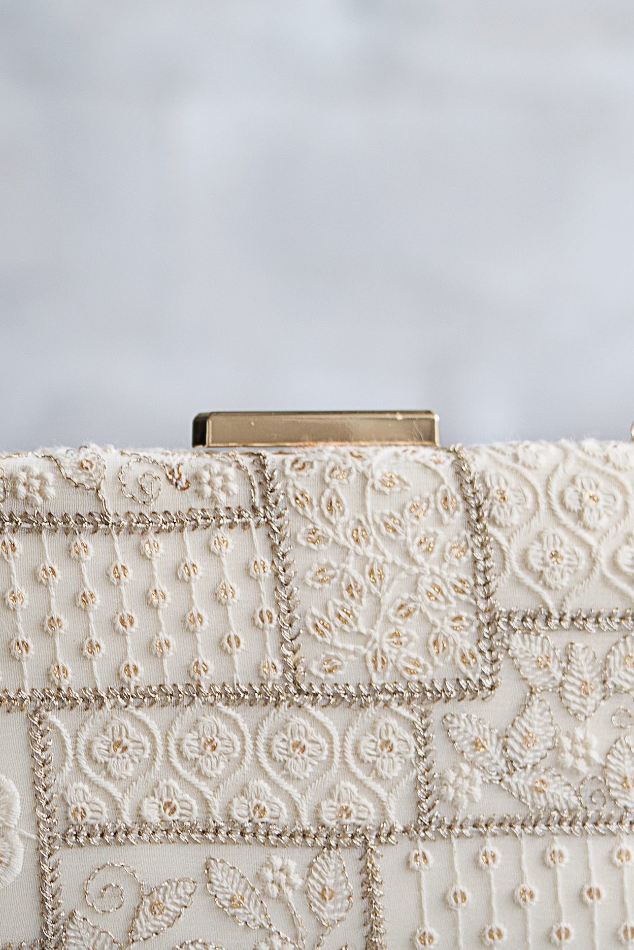 Mosaic Luxe Embroidered Clutch White