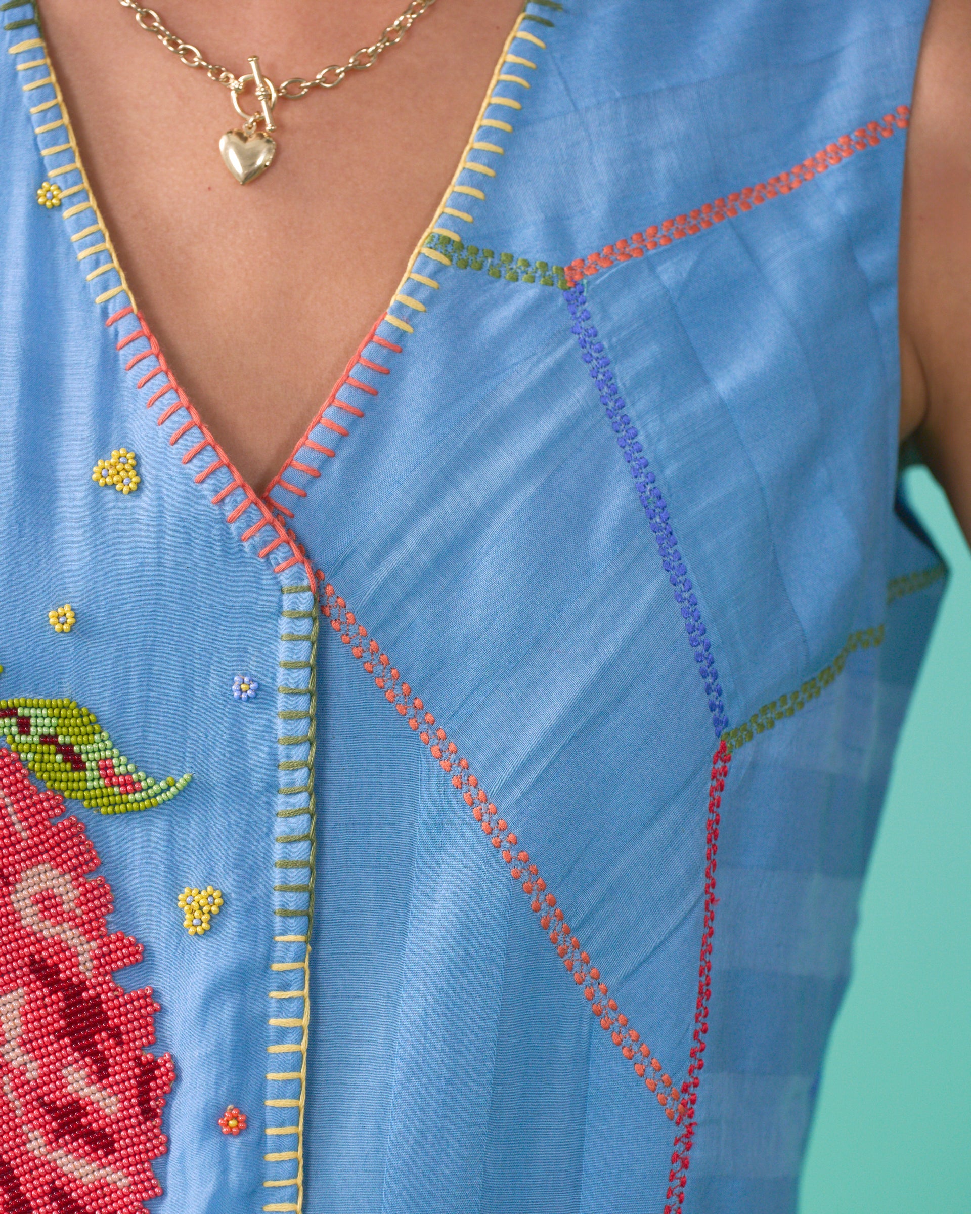 Floral Drift Vest Overlay Set - Blue