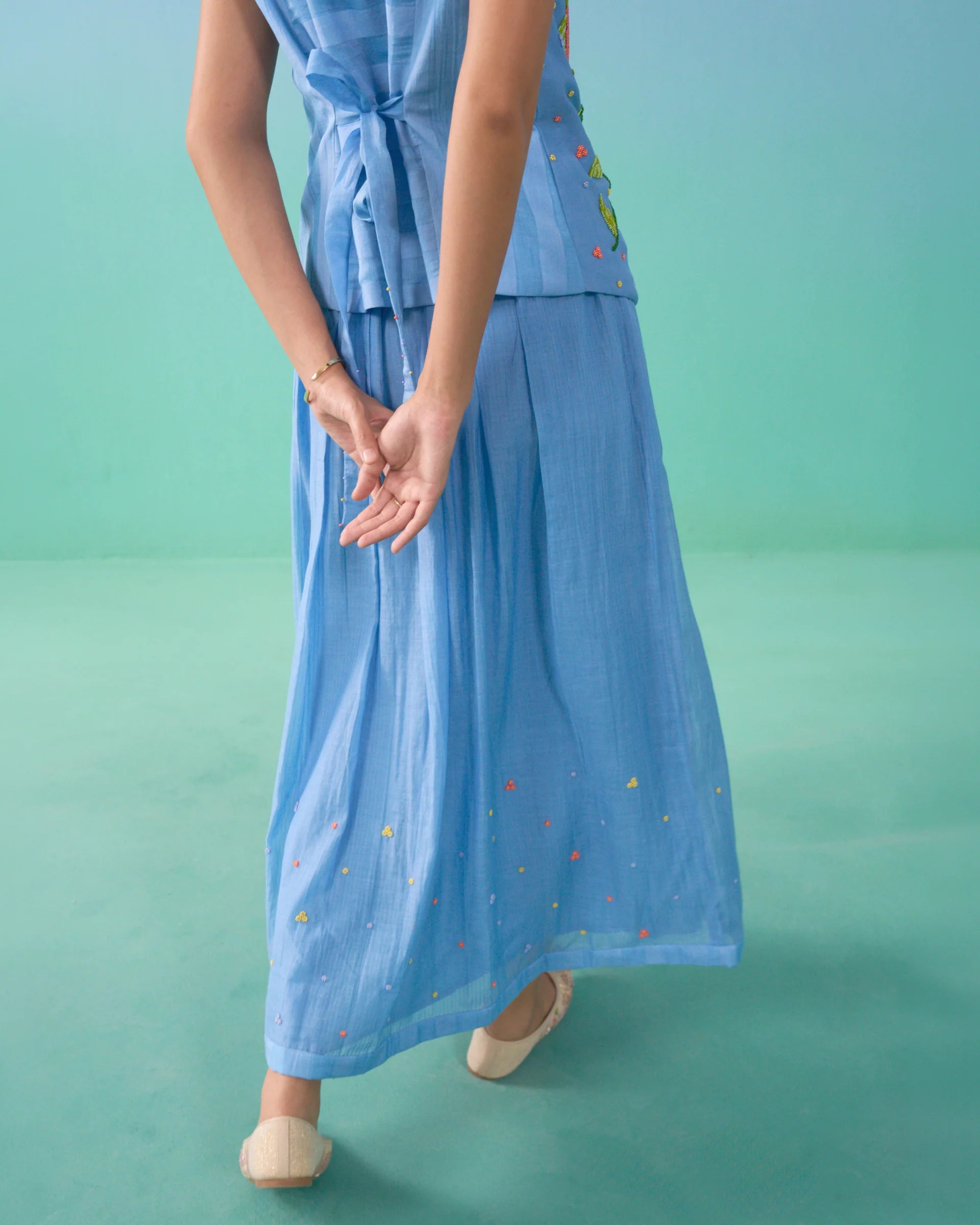 Floral Drift Vest Overlay Set - Blue