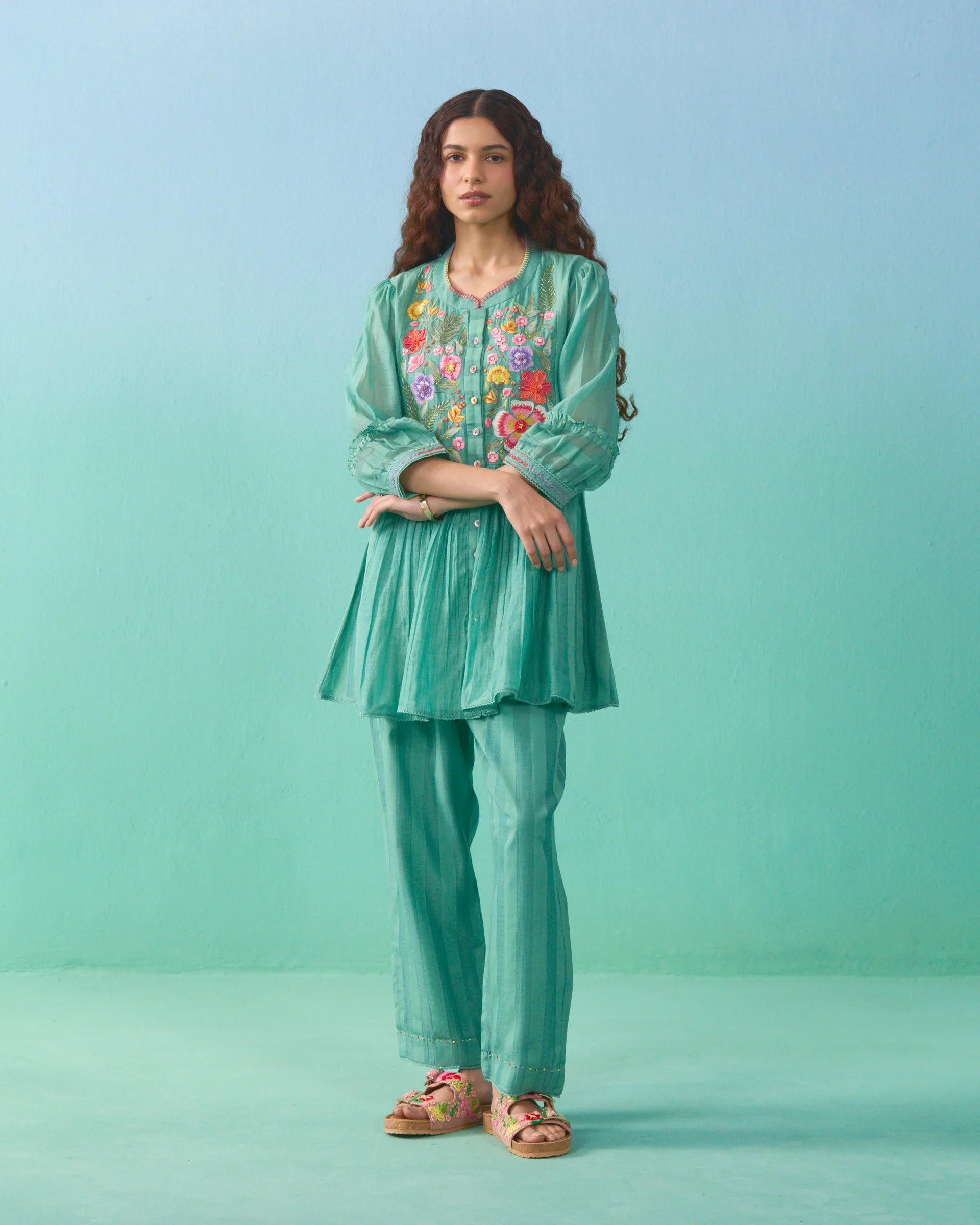 Ziba Flared Co-ord Set- Green