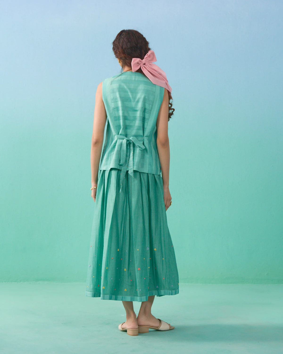 Floral Drift Vest Overlay Set - Green
