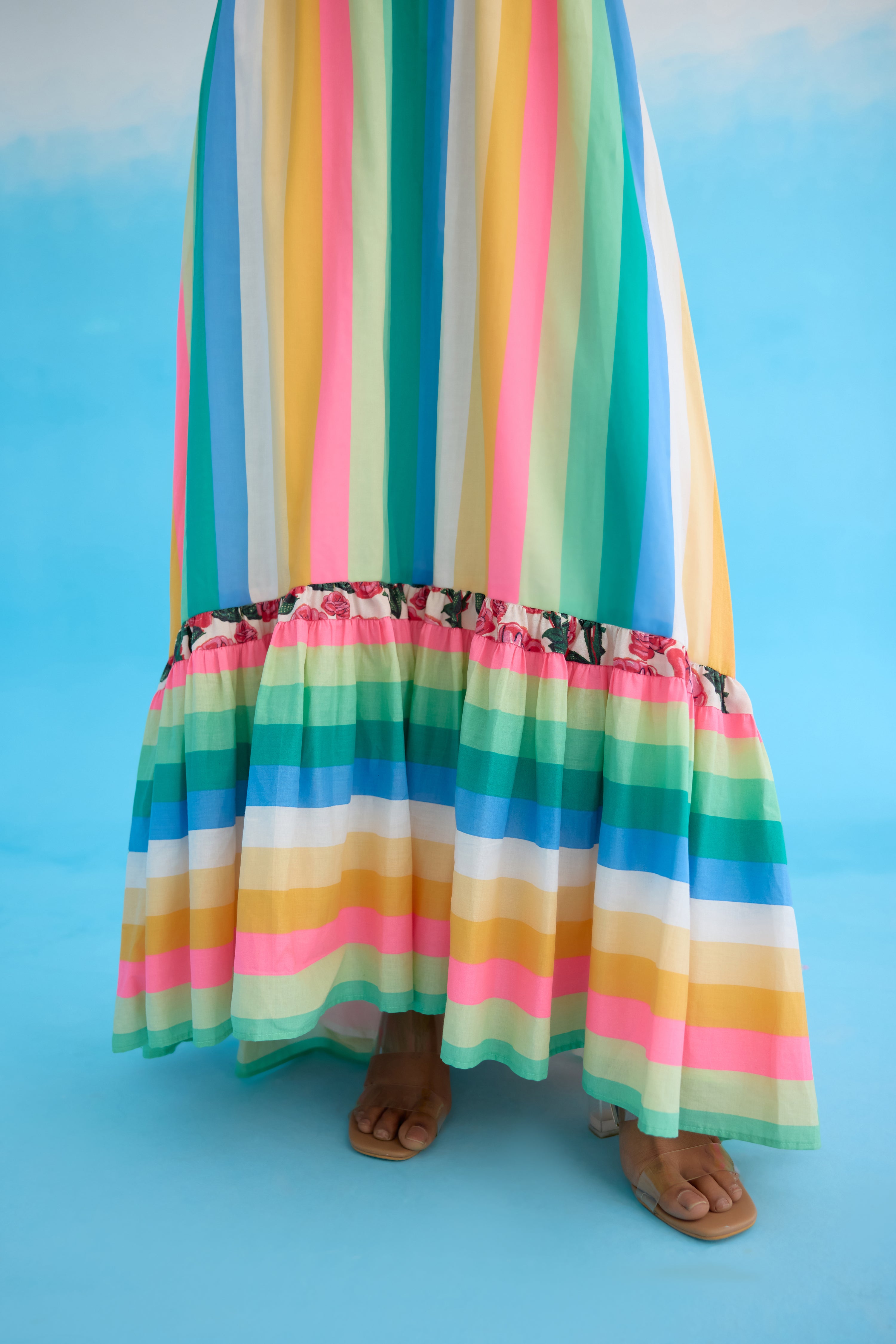 Rainbow Stripes Halter Maxi Dress