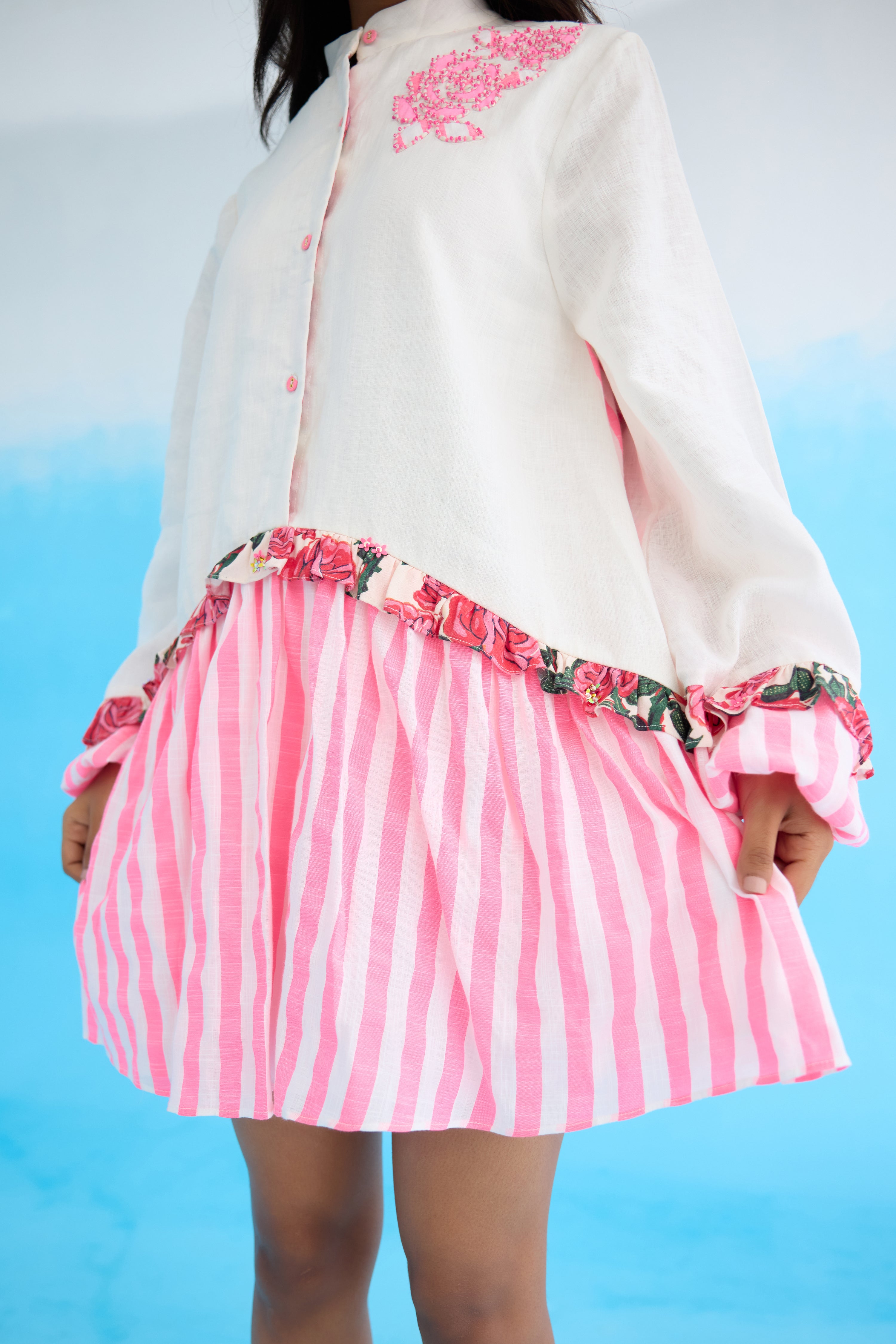 White Candy Stripes Mini Dress