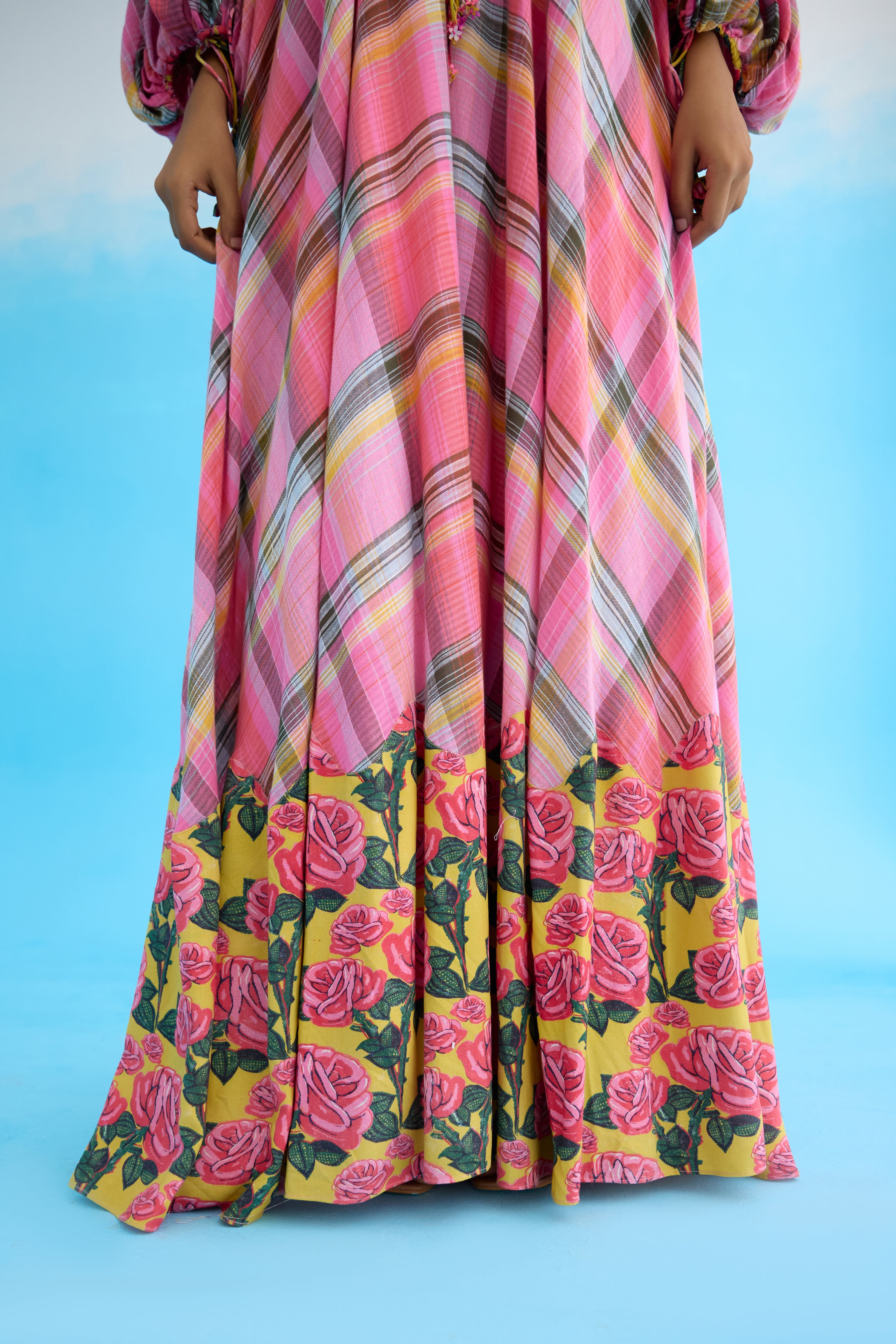 Pink Madras Checks Maxi Dress
