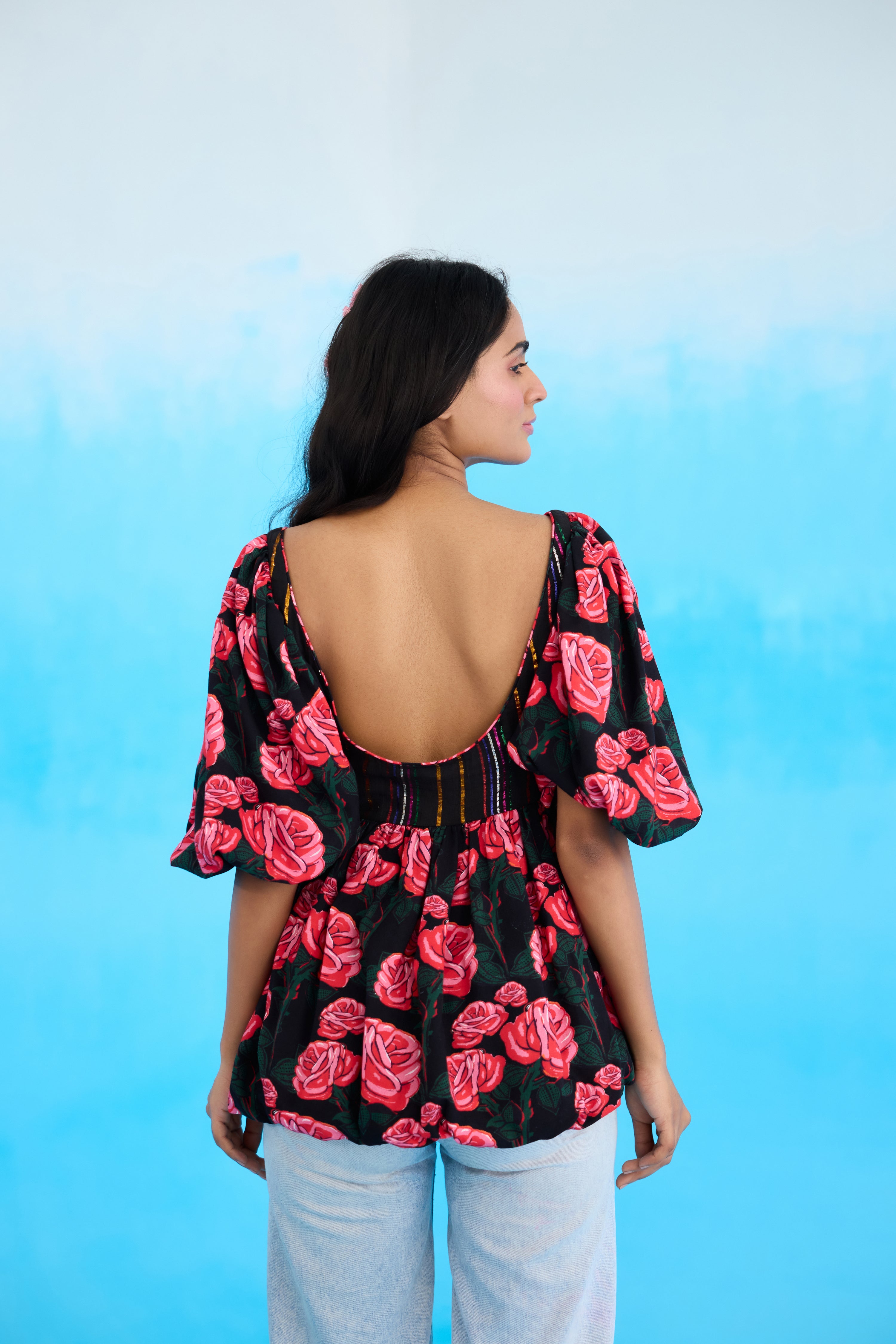 Black Rose Peplum Top