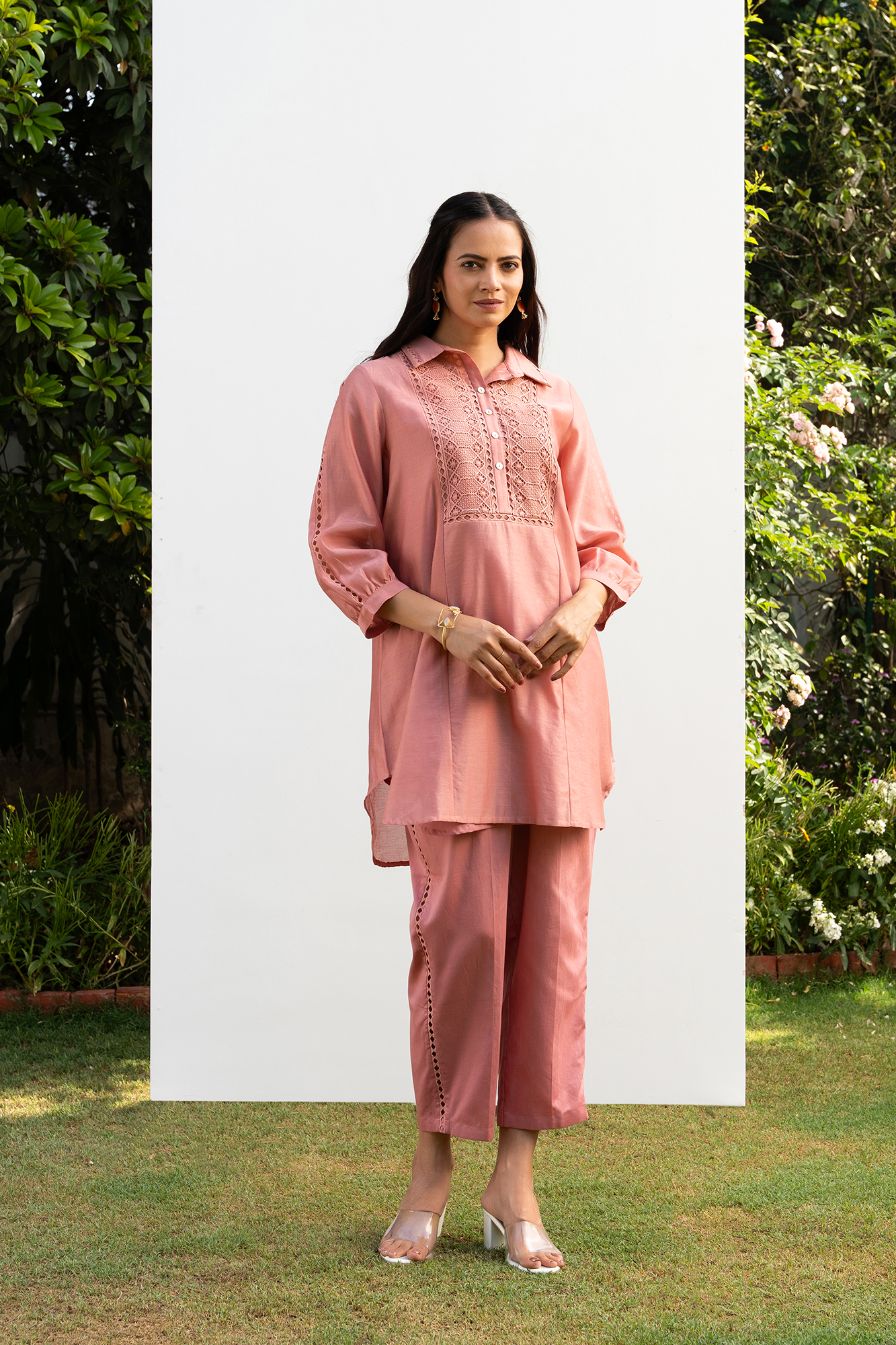 English Pink Collared Shirt Co-Ord Set