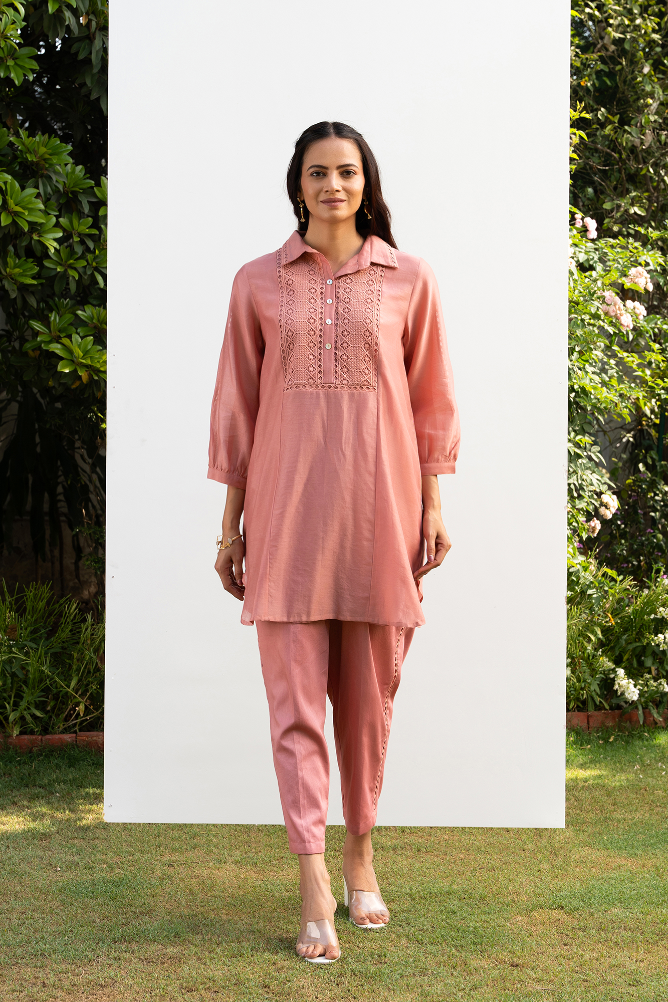 English Pink Collared Shirt Co-Ord Set