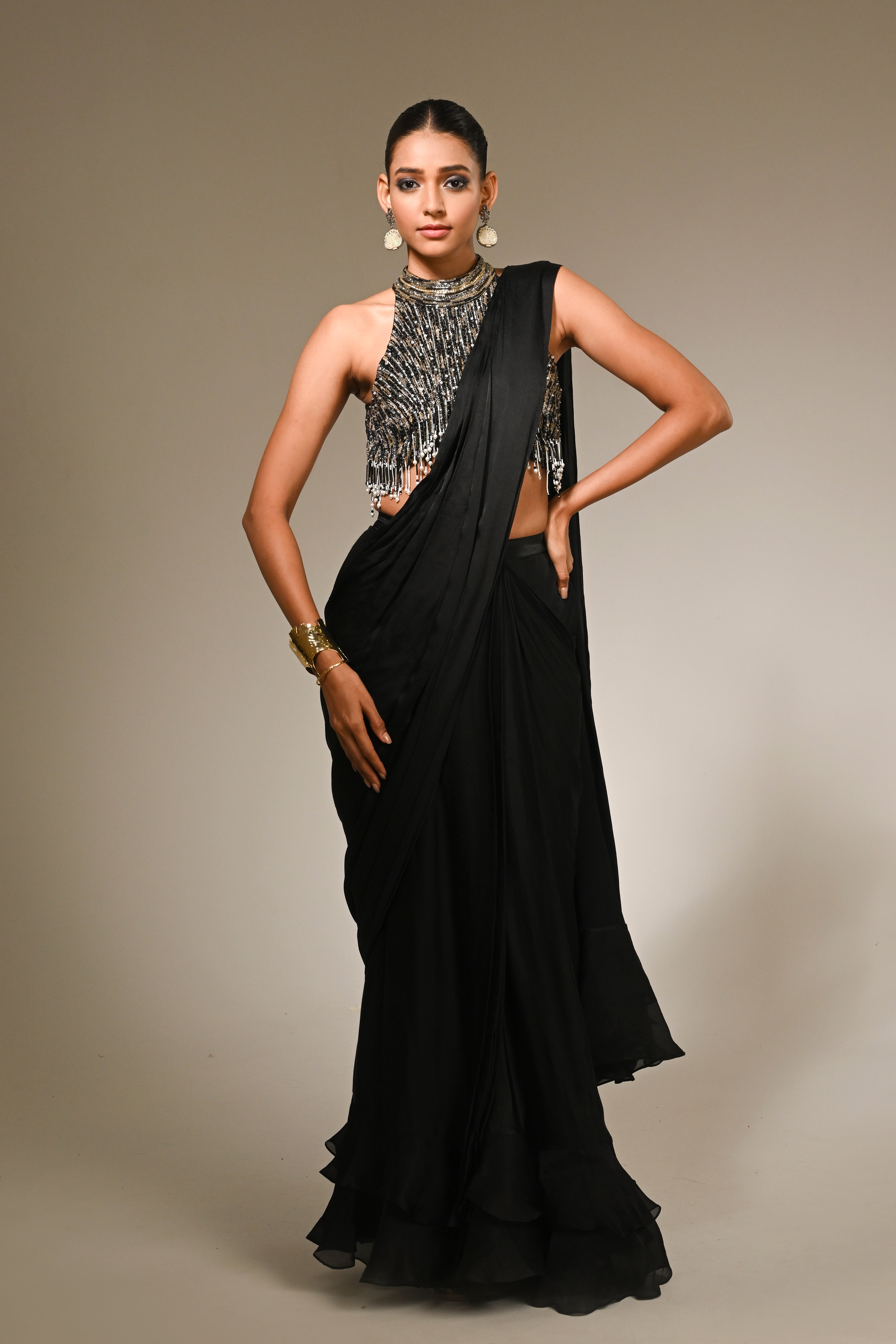 Black Saree With Sequence  Blouse