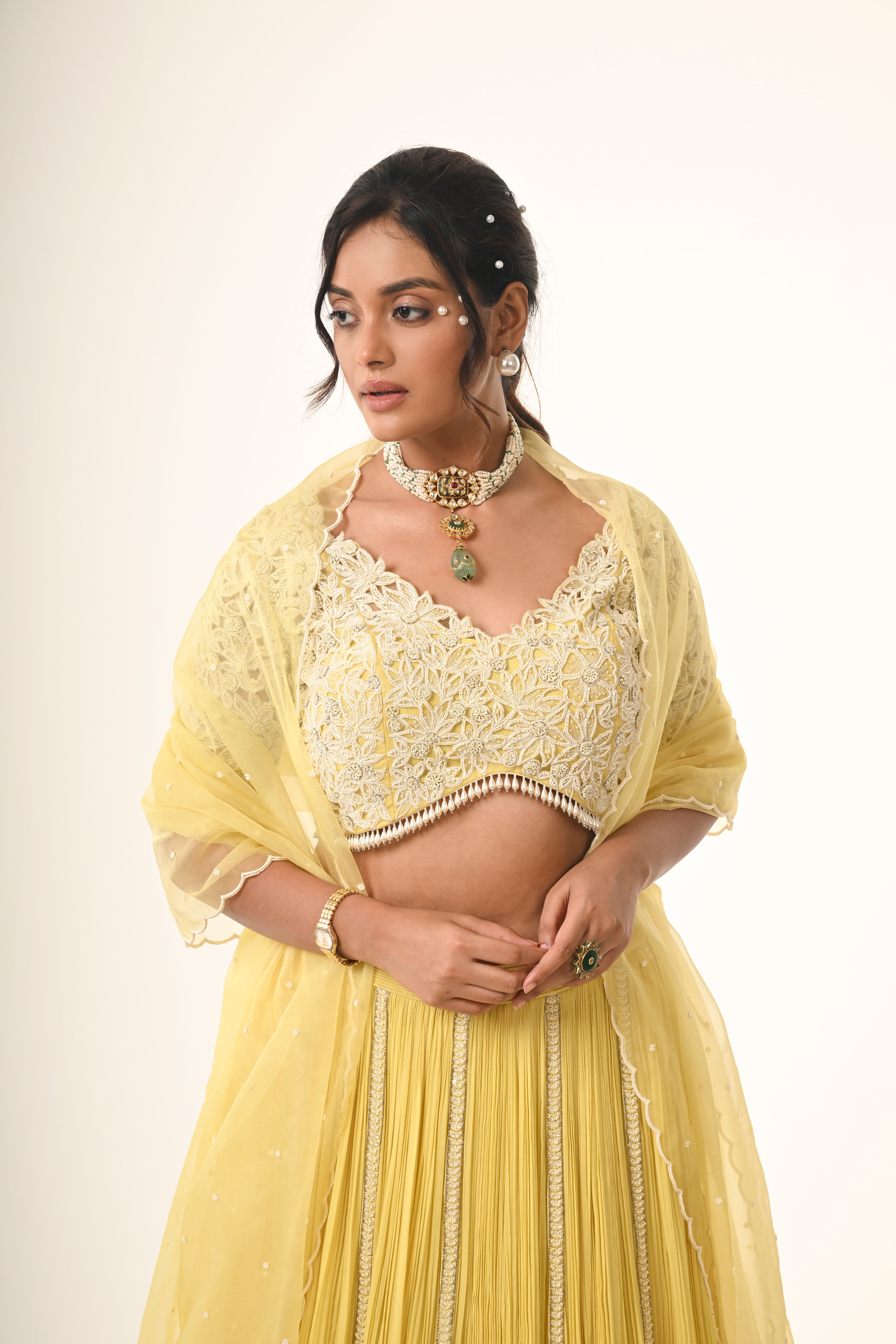 Yellow Lehanga With Floral Cutwork Blouse
