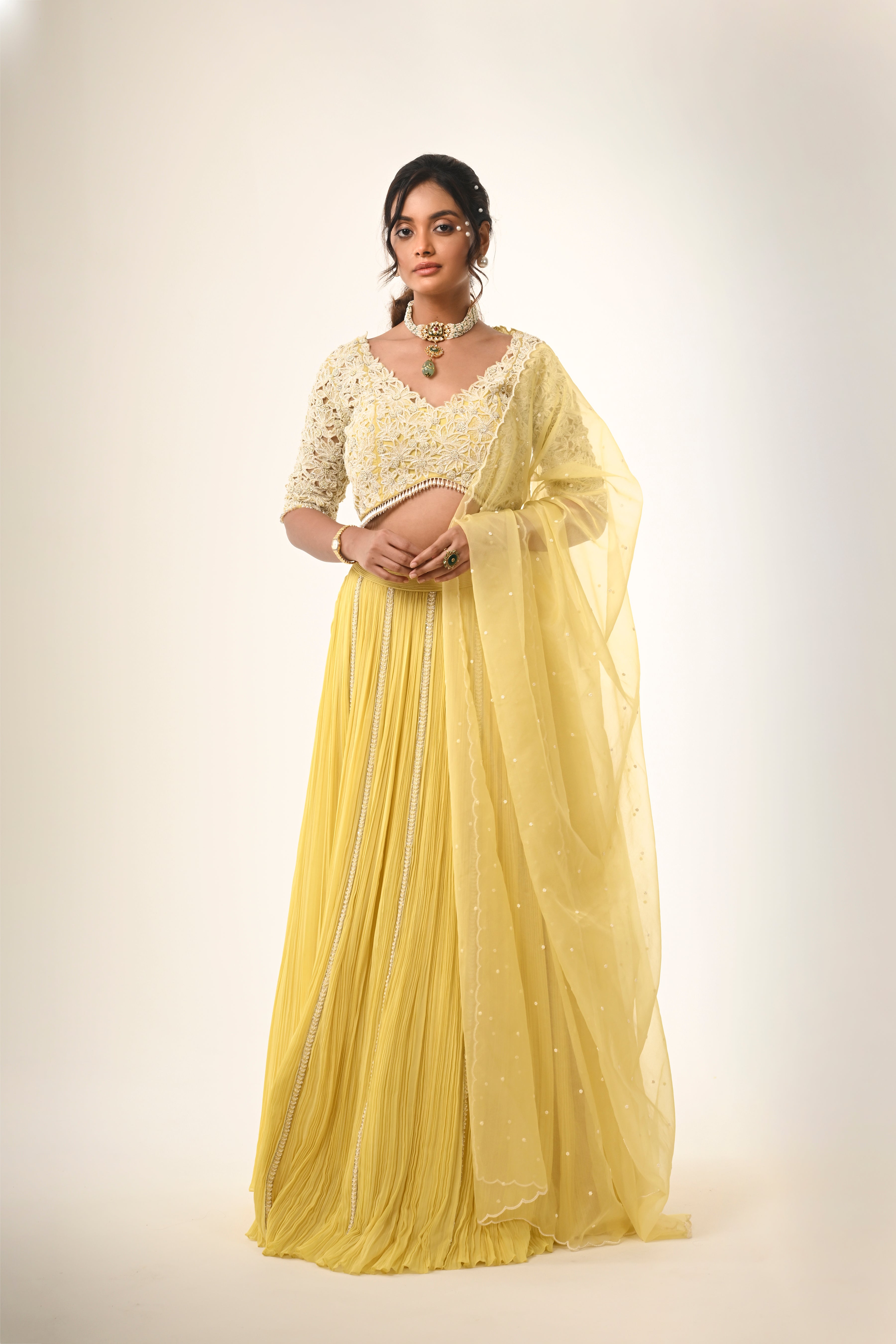 Yellow Lehanga With Floral Cutwork Blouse