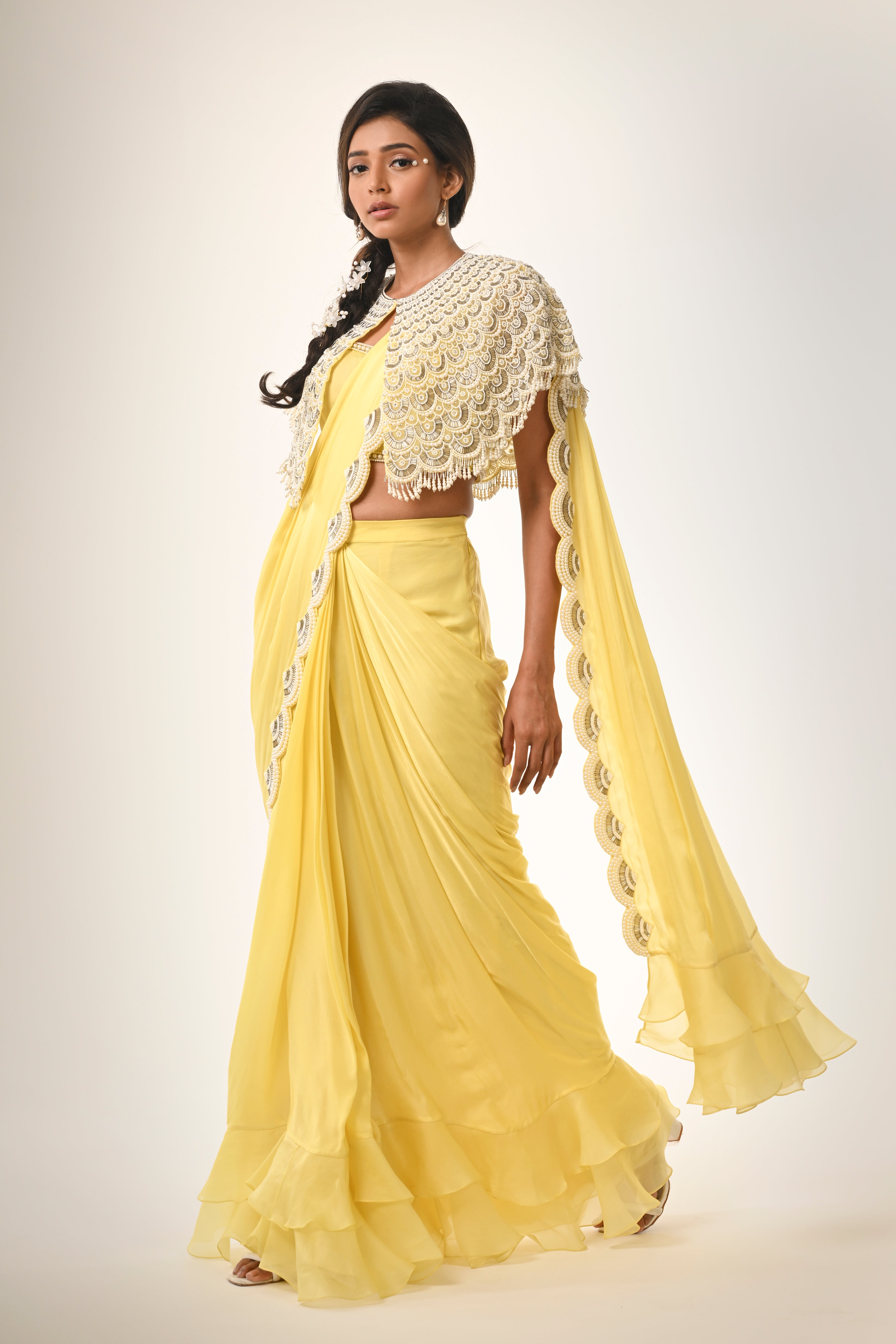 Yellow Saree With Wide Border On The Edge