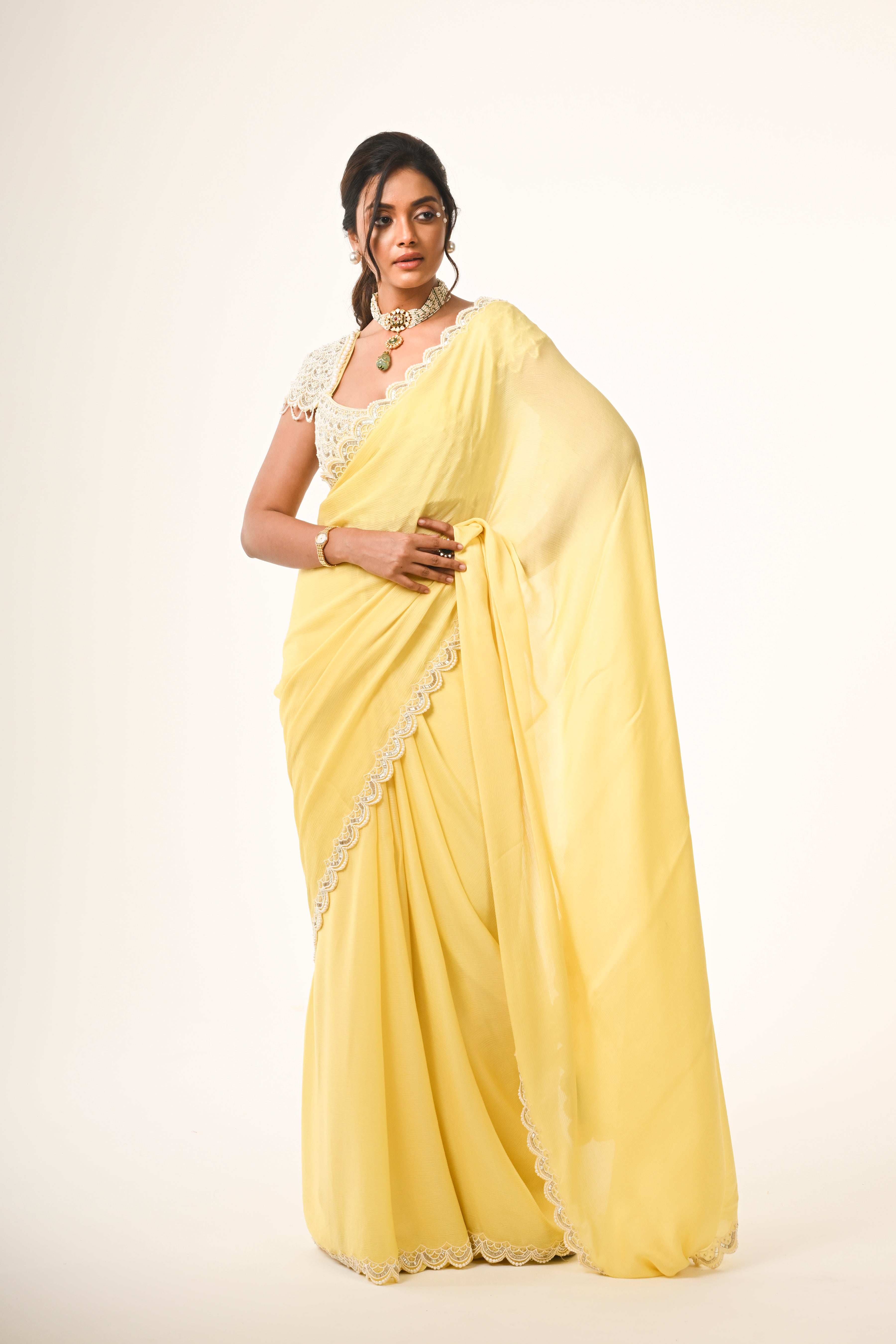 Yellow Chiffon Saree