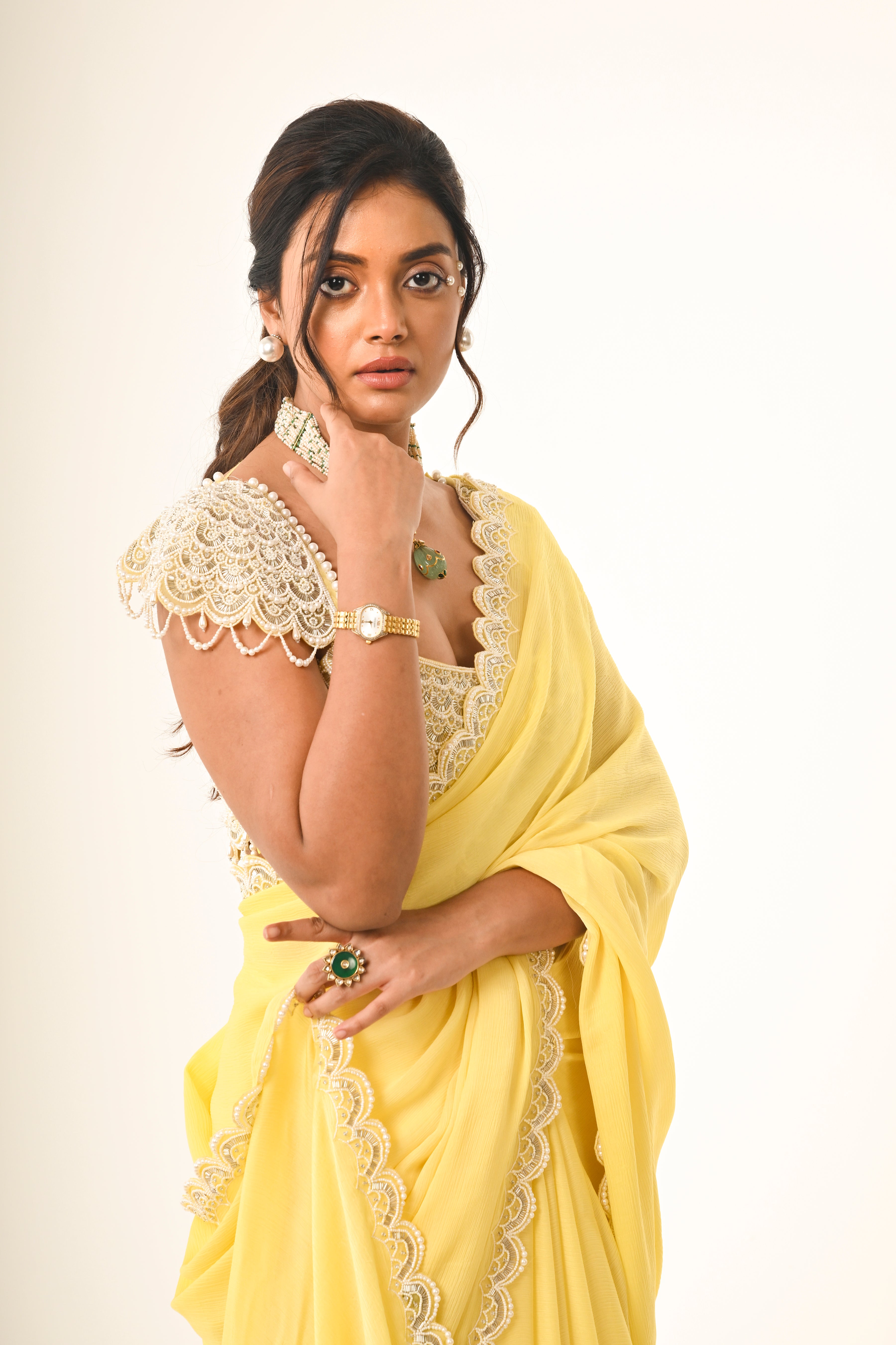 Yellow Chiffon Saree