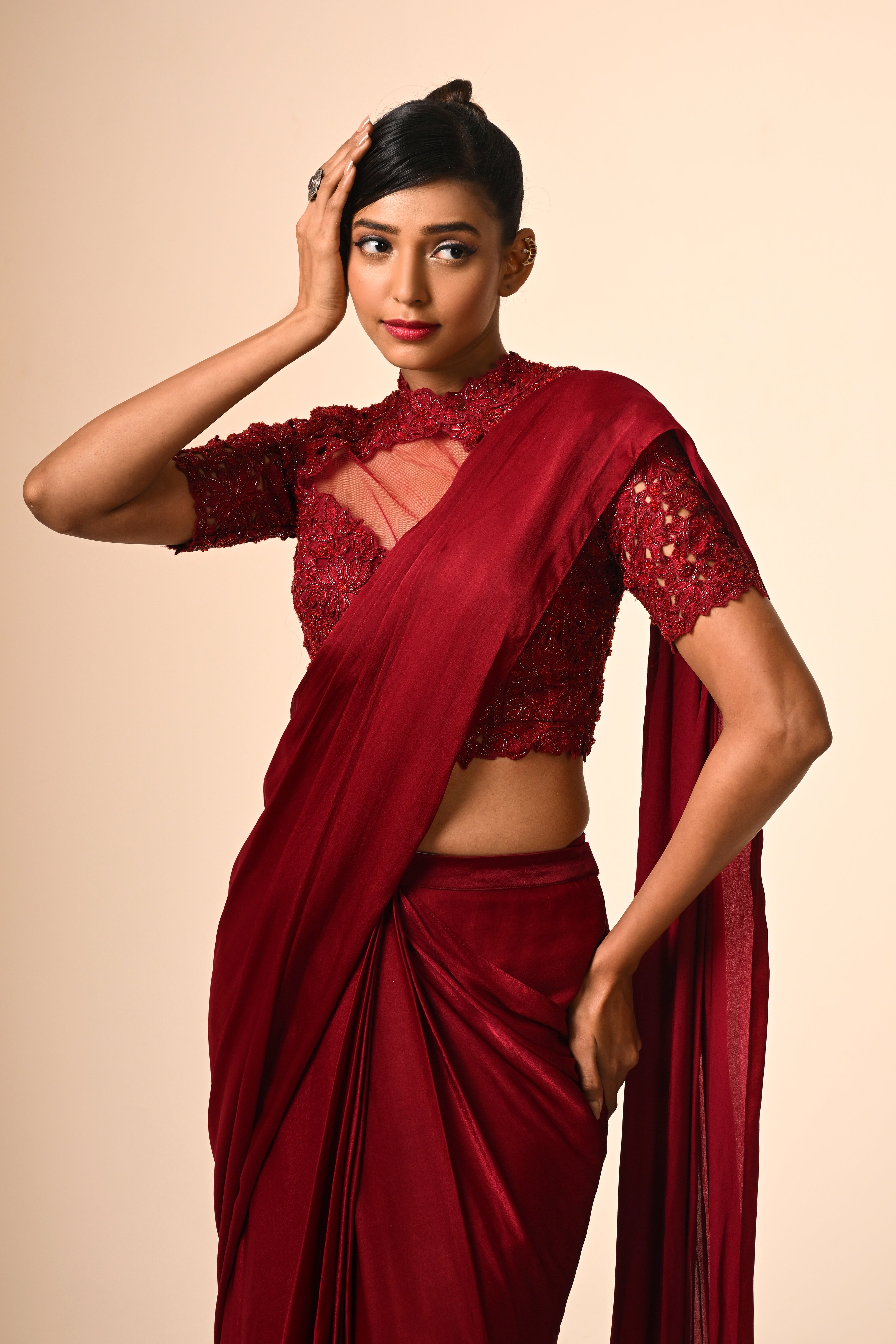 Red 2 Layered Ruffle Saree