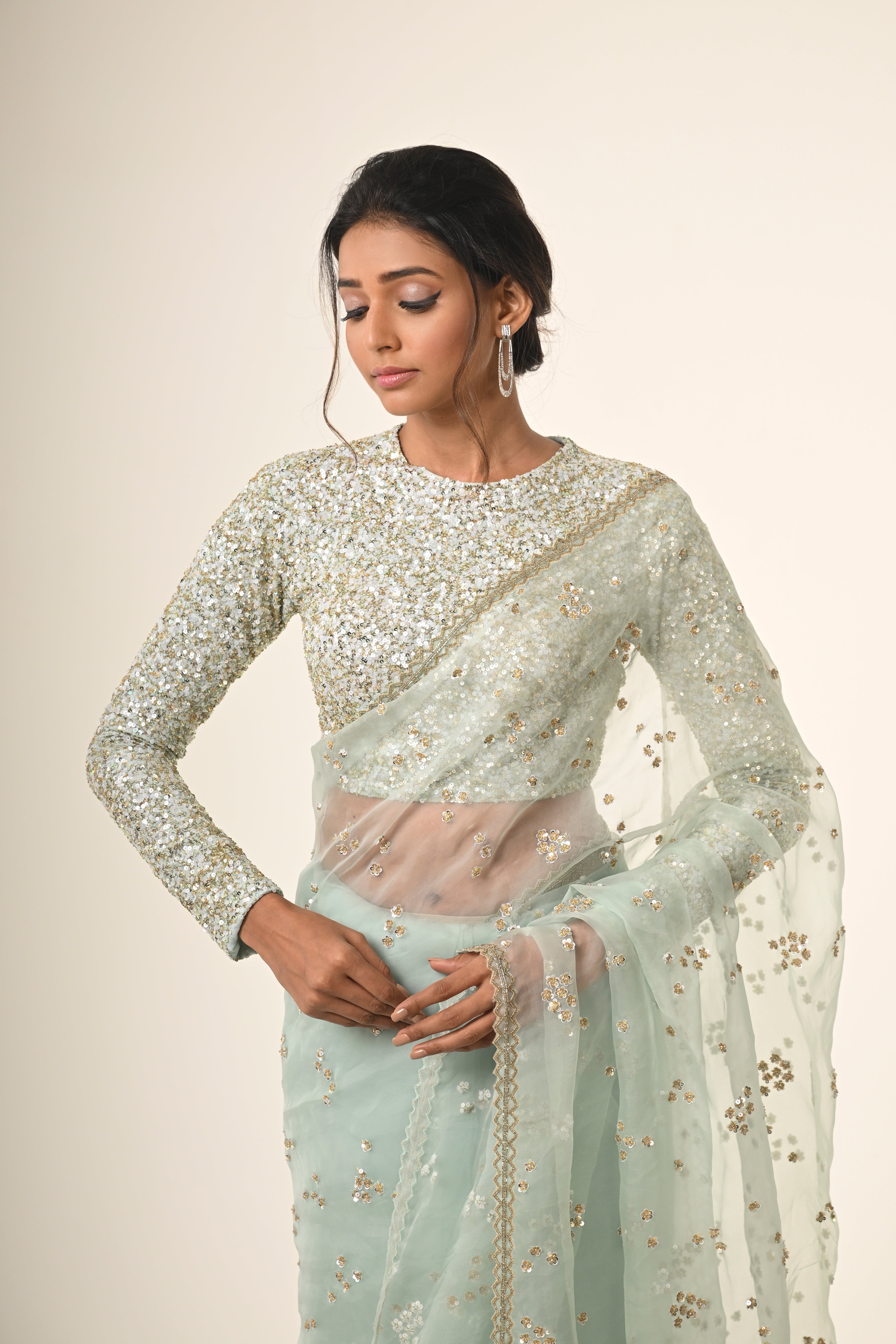 Powder Blue Organza Saree
